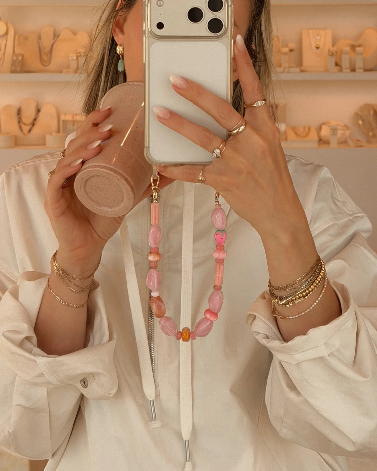 Leah Alexandra | Phone Wristlet | Strawberry Sorbetto