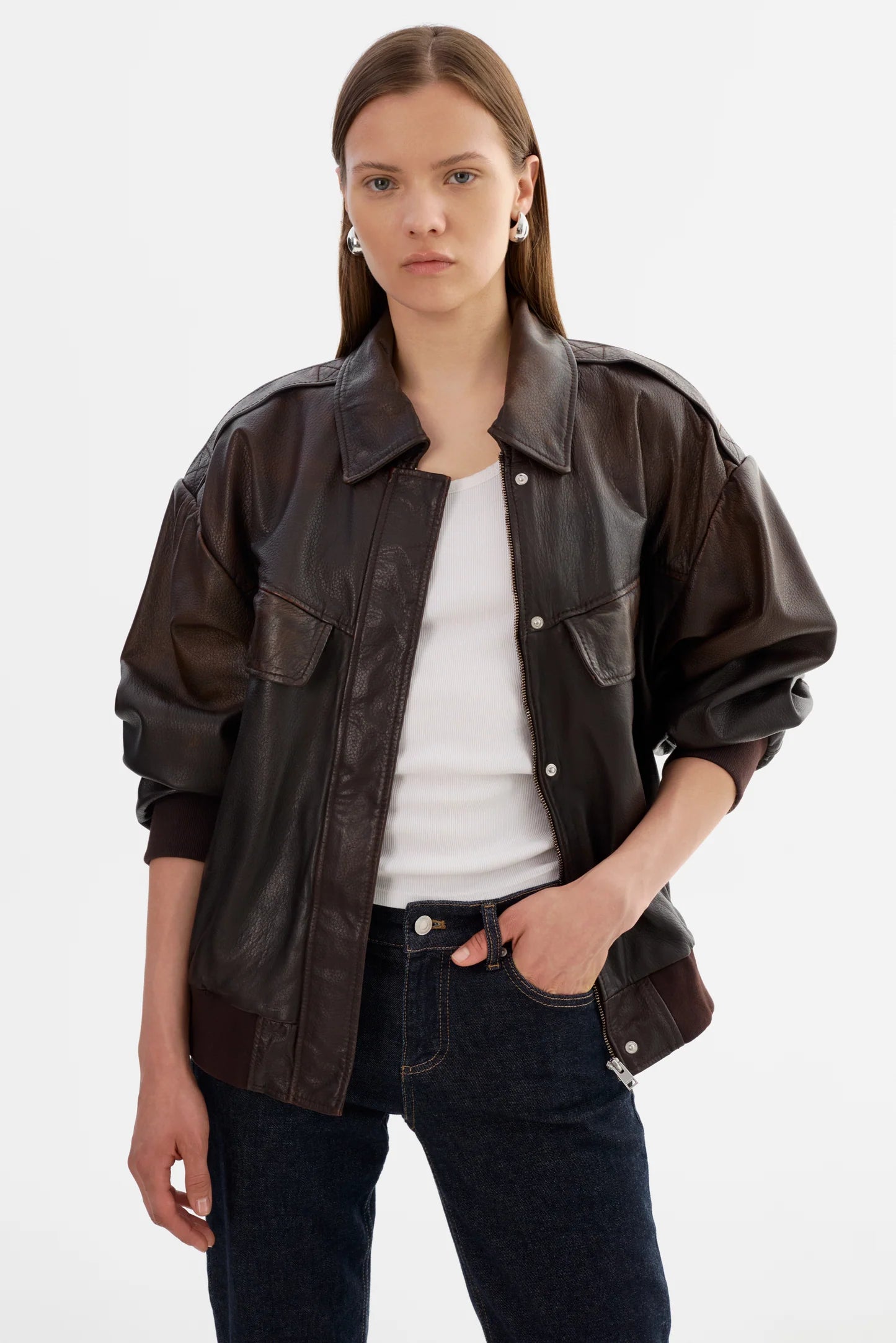 Lamarque Leather Bomber | Rub off Brown