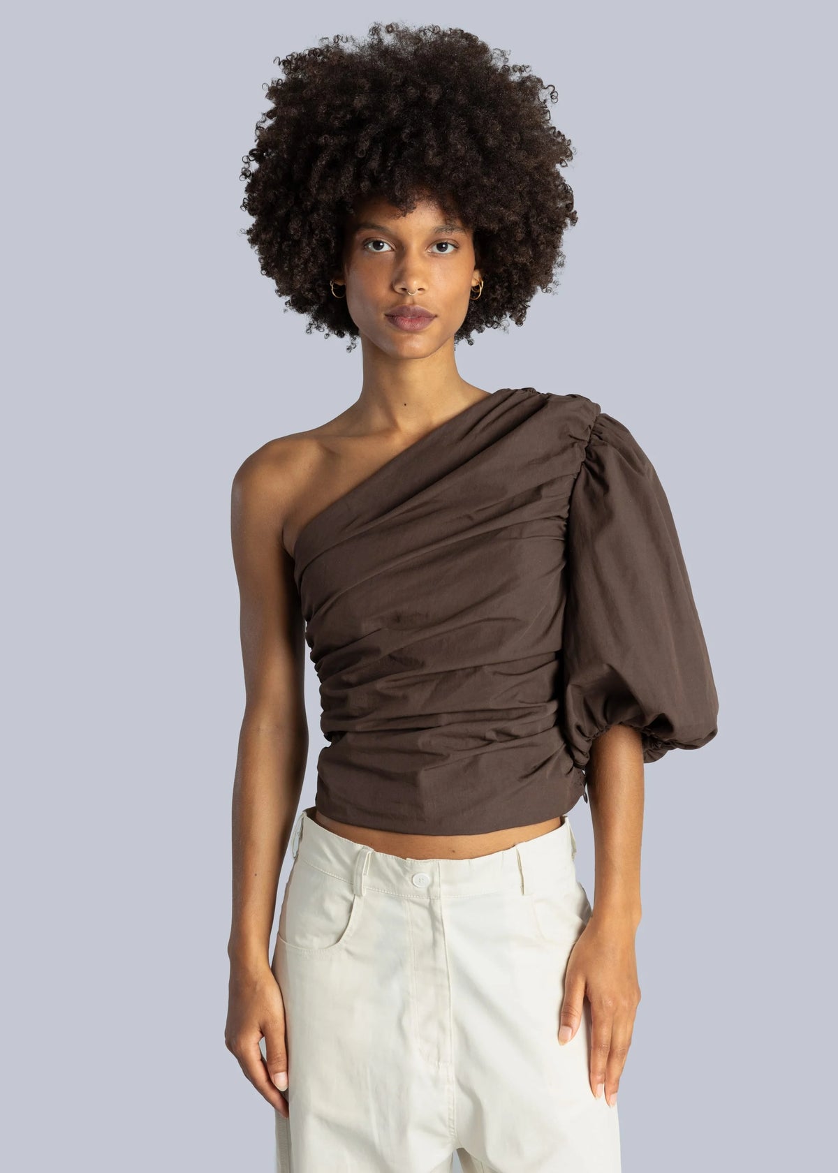 Esthé | Poplin One Shoulder Top  | Espresso
