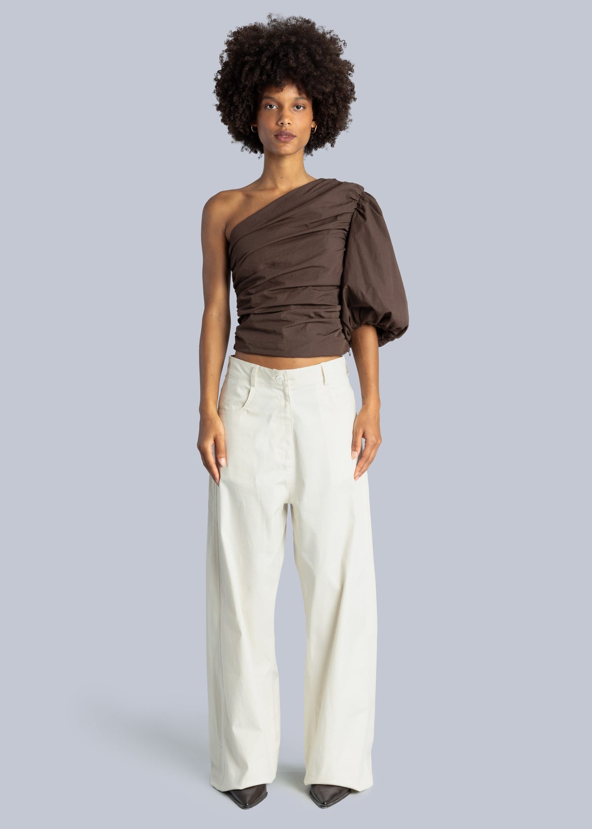 Esthé | Poplin One Shoulder Top  | Espresso