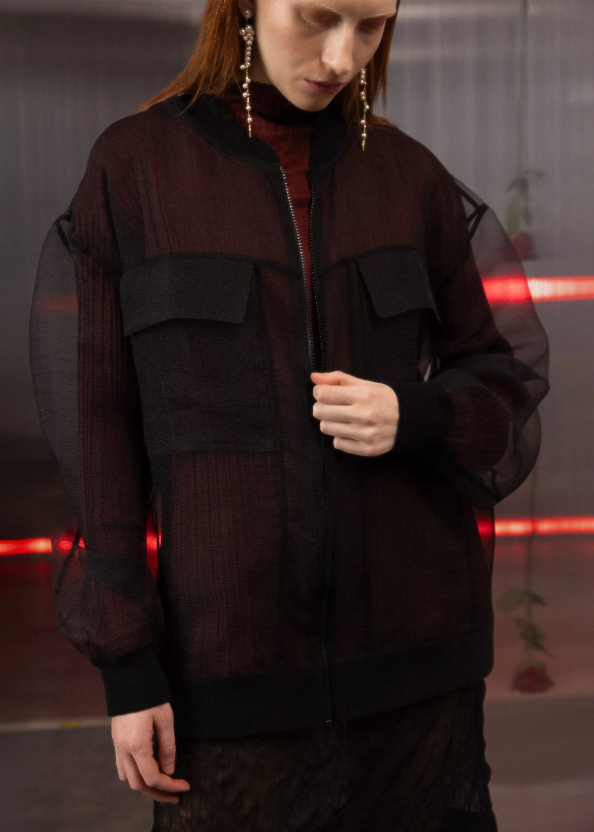 Esthé | Organza Oversized Bomber  | Black