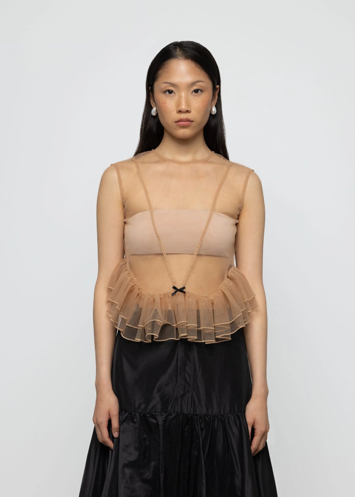 Esthé | Tulle Peplum Ruffle Top | Beige