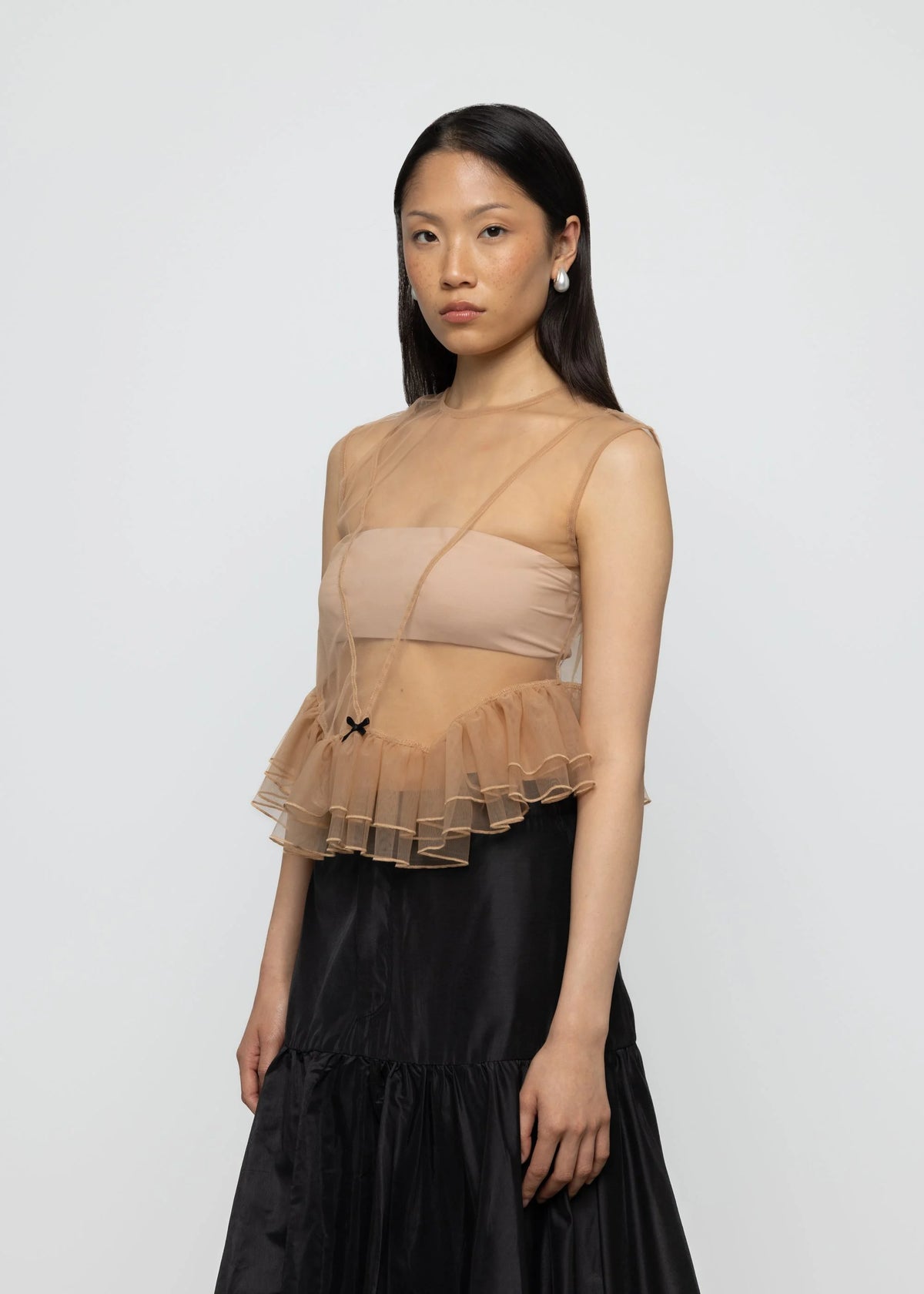 Esthé | Tulle Peplum Ruffle Top | Beige