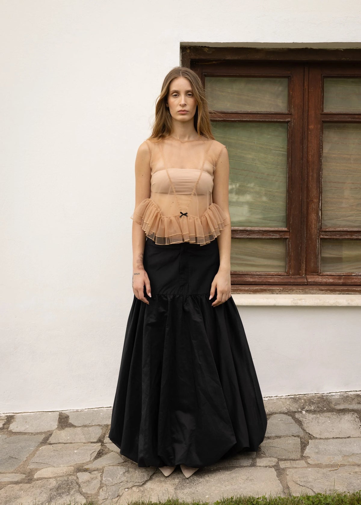 Esthé | Tulle Peplum Ruffle Top | Beige