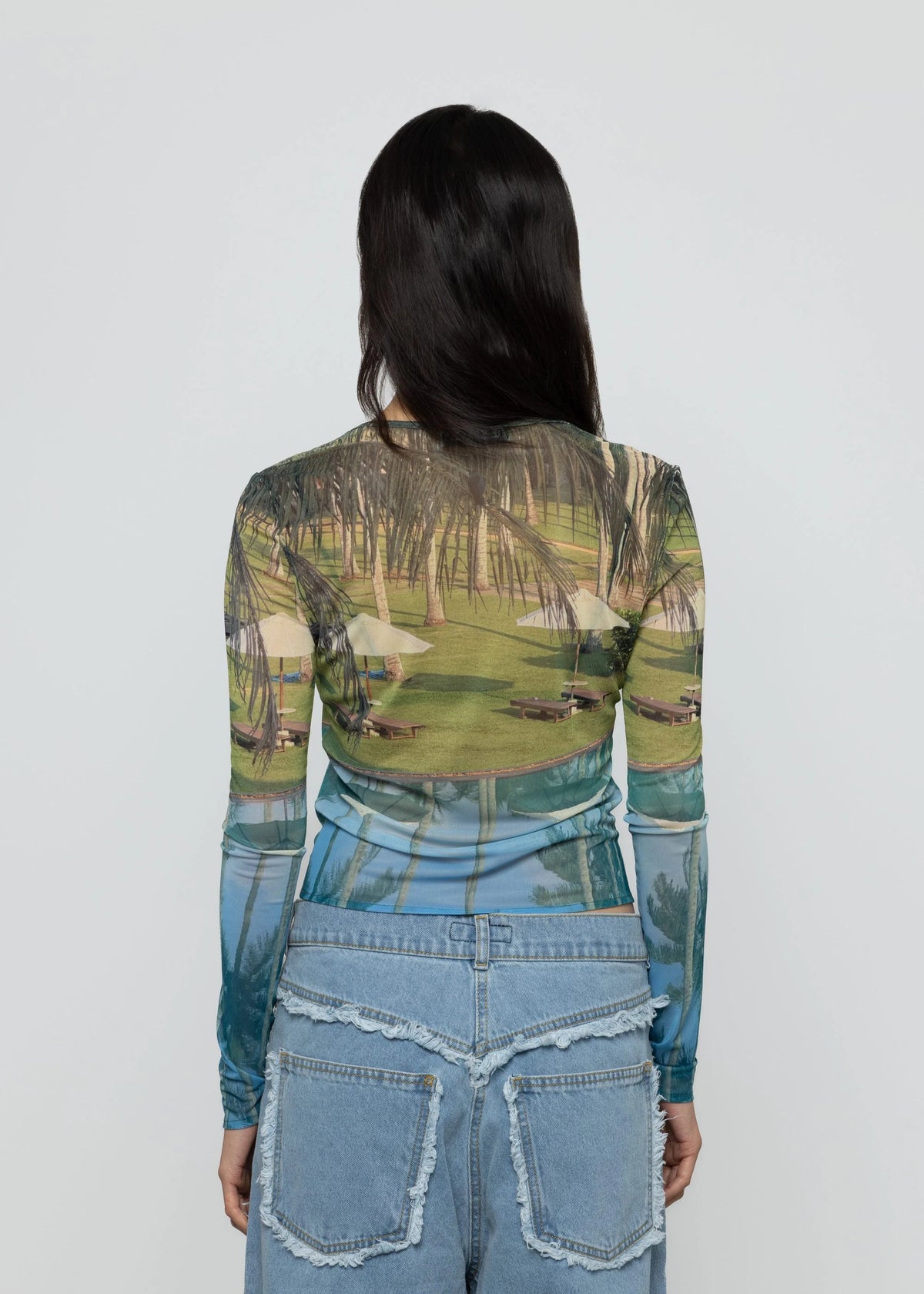 Esthé | Printed Mesh Long Sleeve Tee | Poolside Print