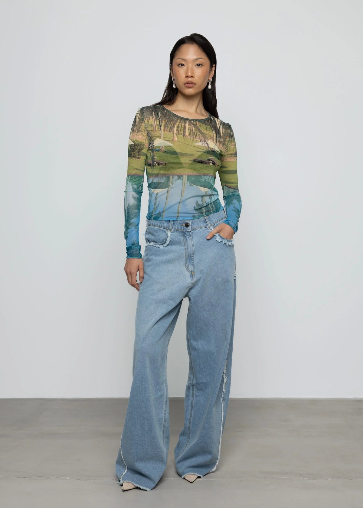 Esthé | Printed Mesh Long Sleeve Tee | Poolside Print