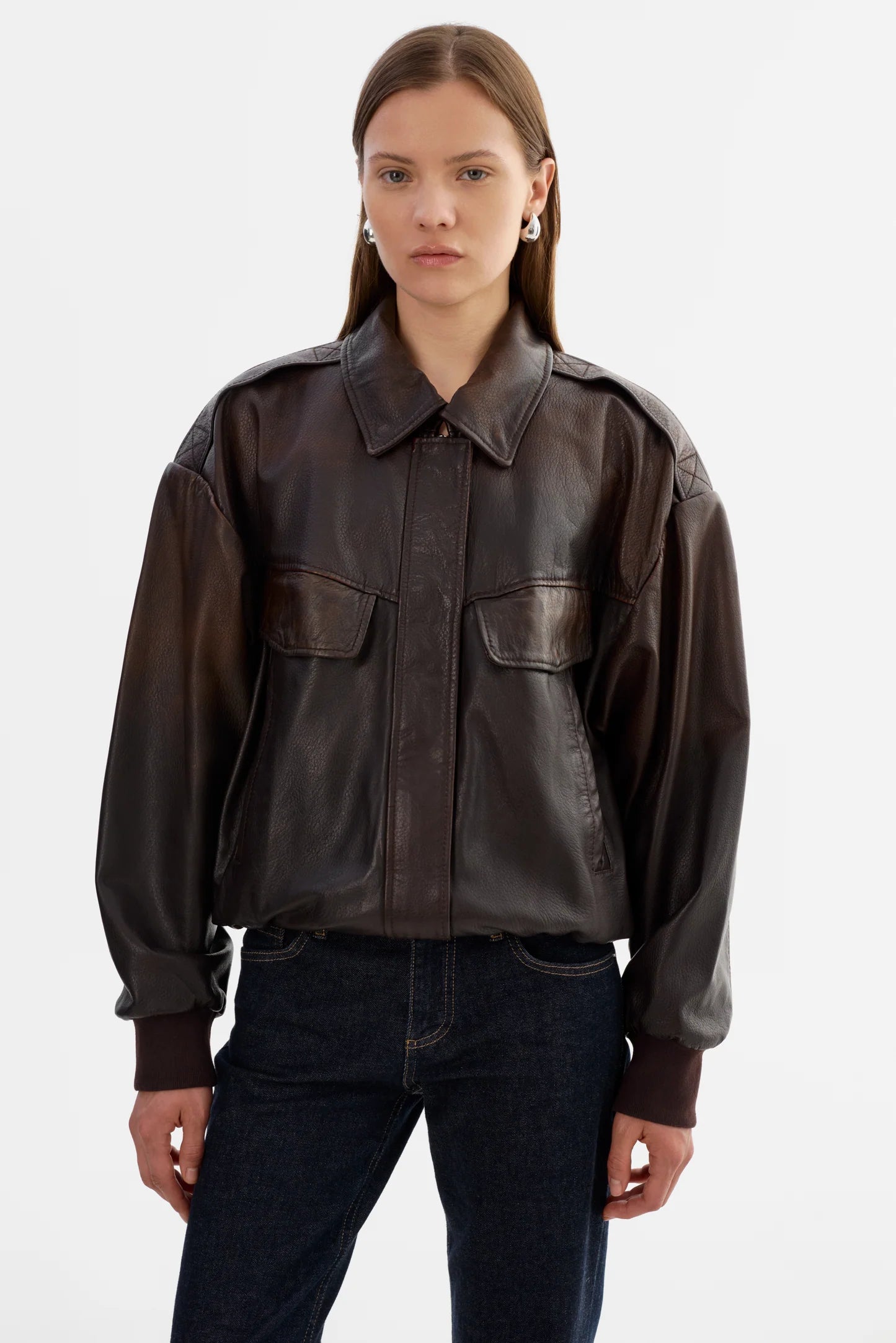 Lamarque Leather Bomber | Rub off Brown