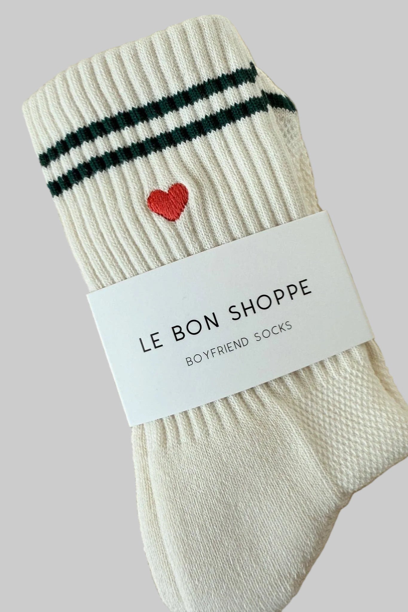 Le Bon Shoppe | Embroidered Boyfriend Socks| Heart Stripe