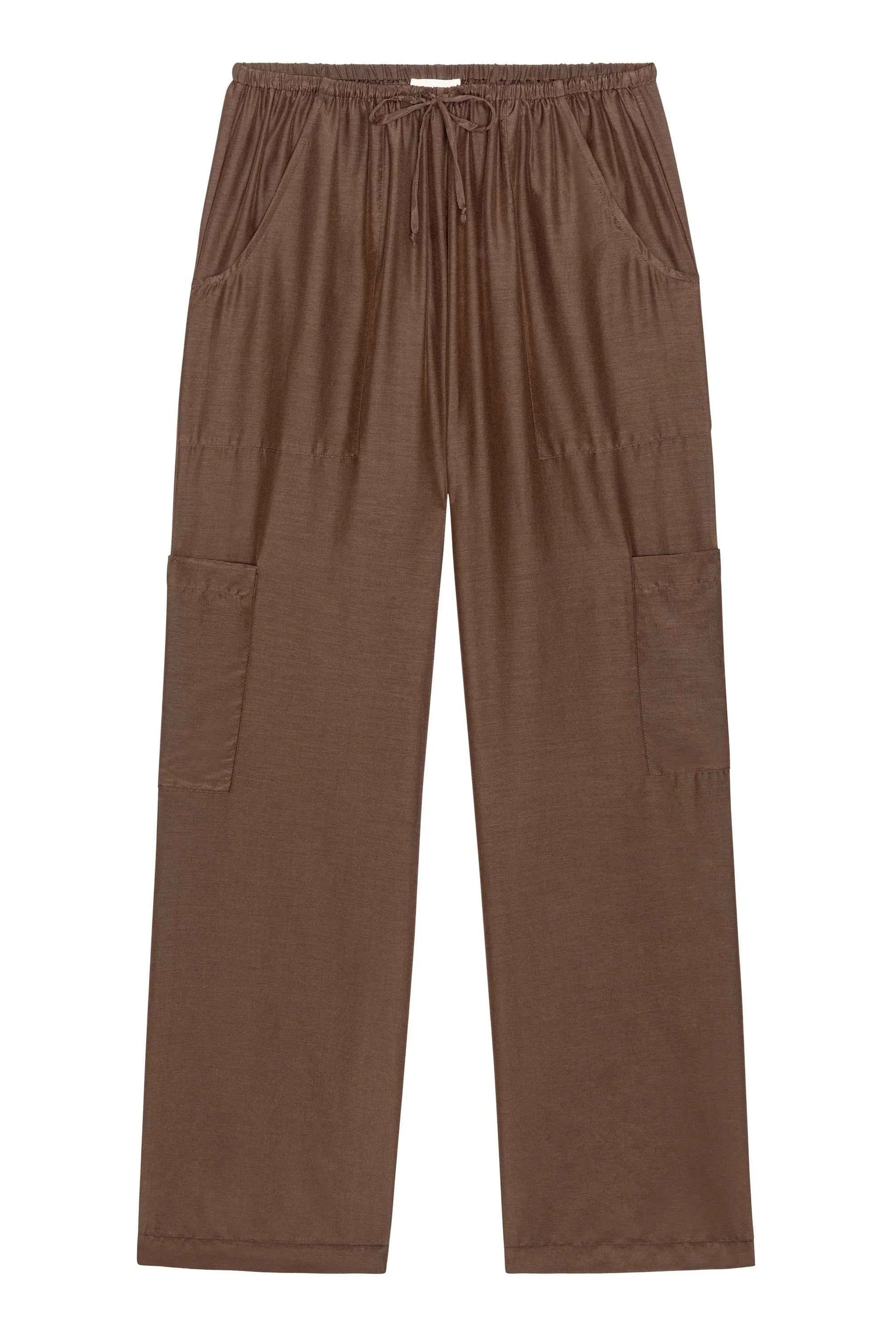 Donni |The Silk Cotton Sheer Cargo Pant | Walnut