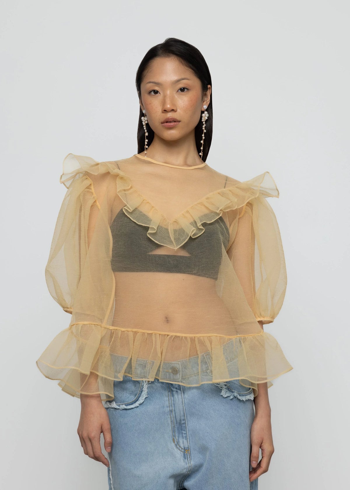 Esthé | Organza Balloon Sleeve Top  | Champagne