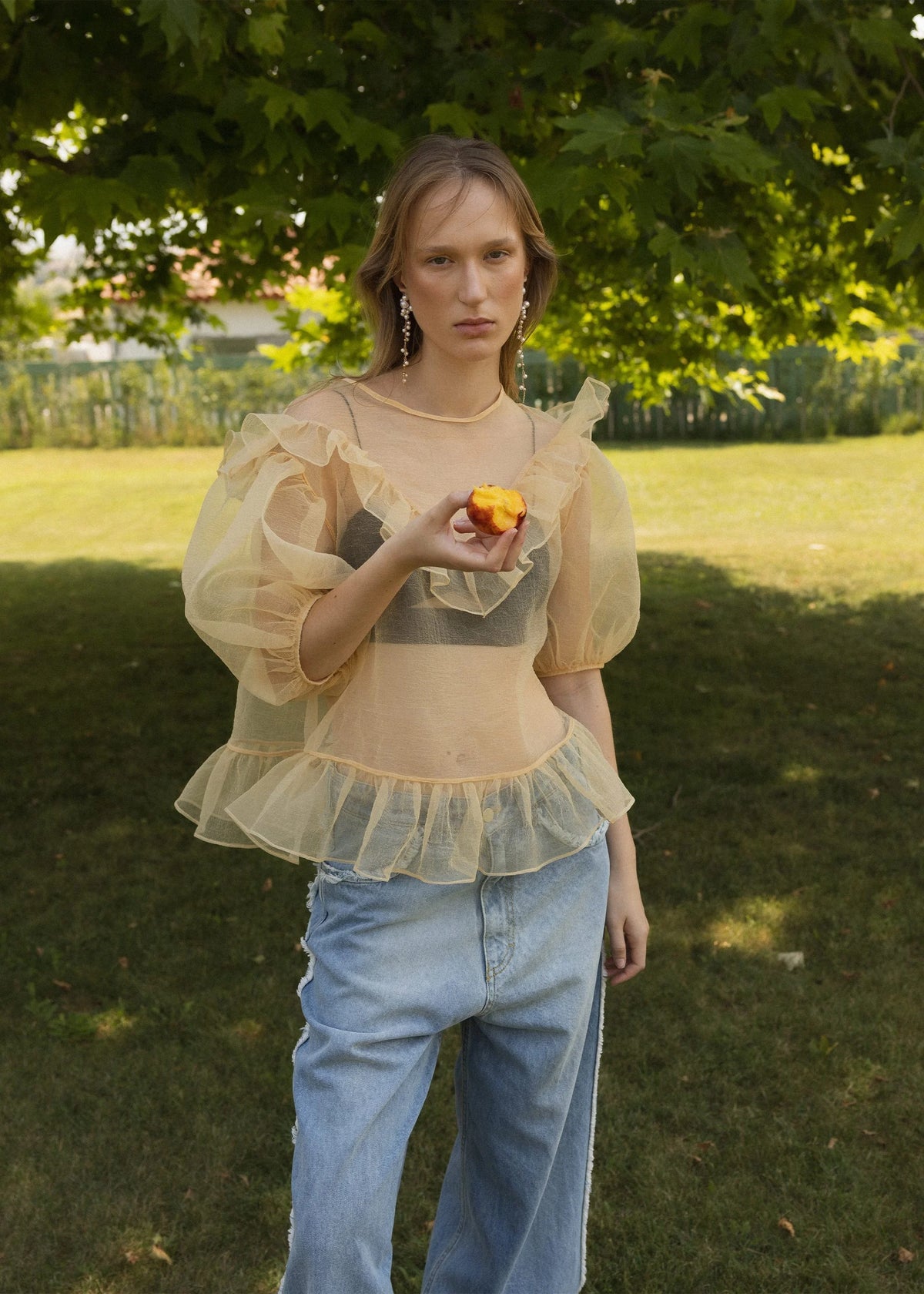 Esthé | Organza Balloon Sleeve Top  | Champagne