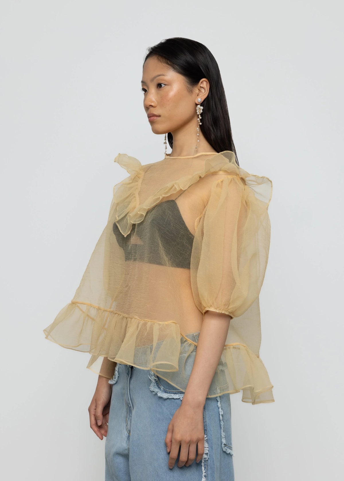 Esthé | Organza Balloon Sleeve Top  | Champagne