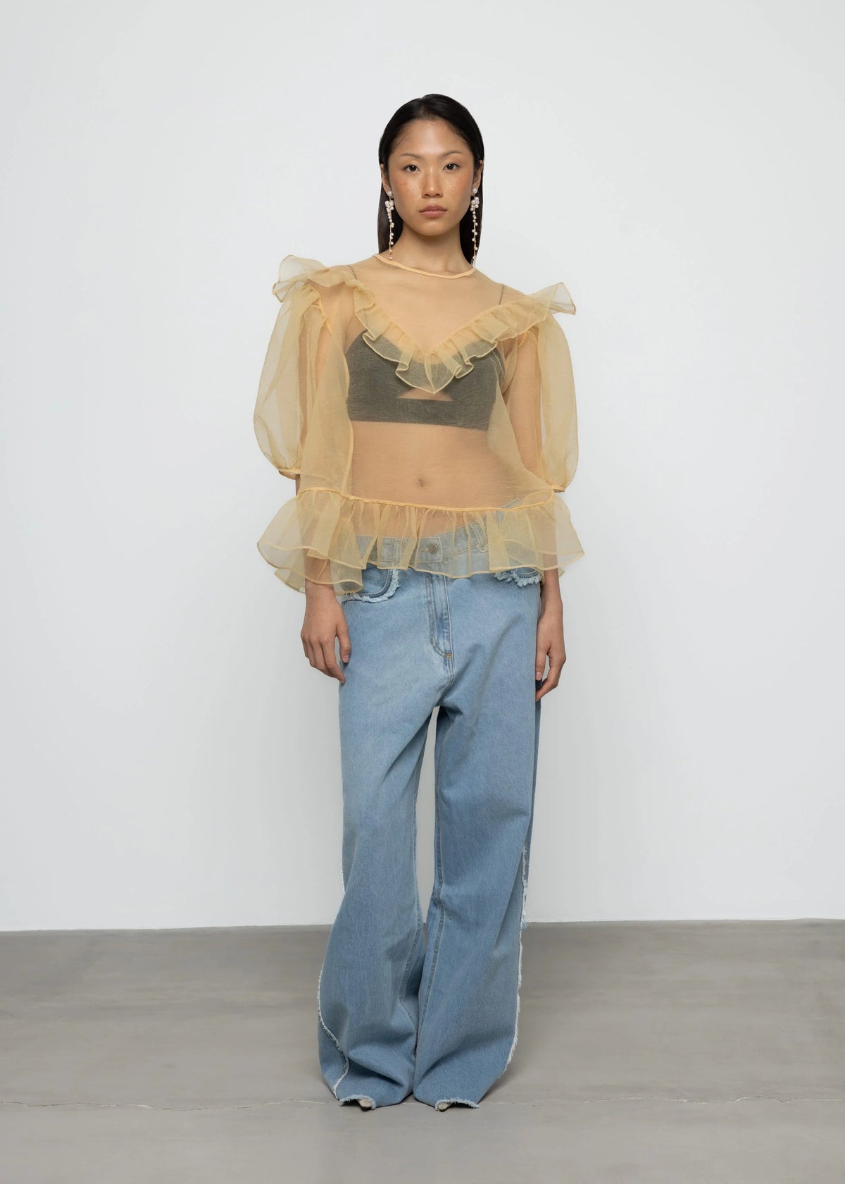 Esthé | Organza Balloon Sleeve Top  | Champagne