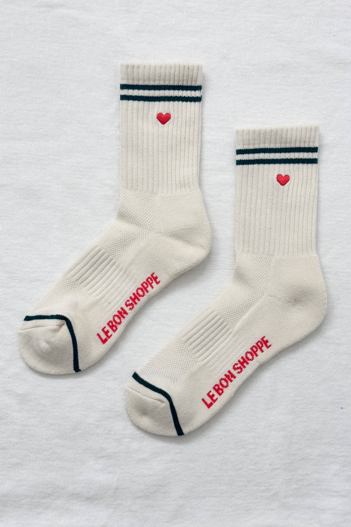 Le Bon Shoppe | Embroidered Boyfriend Socks| Heart Stripe