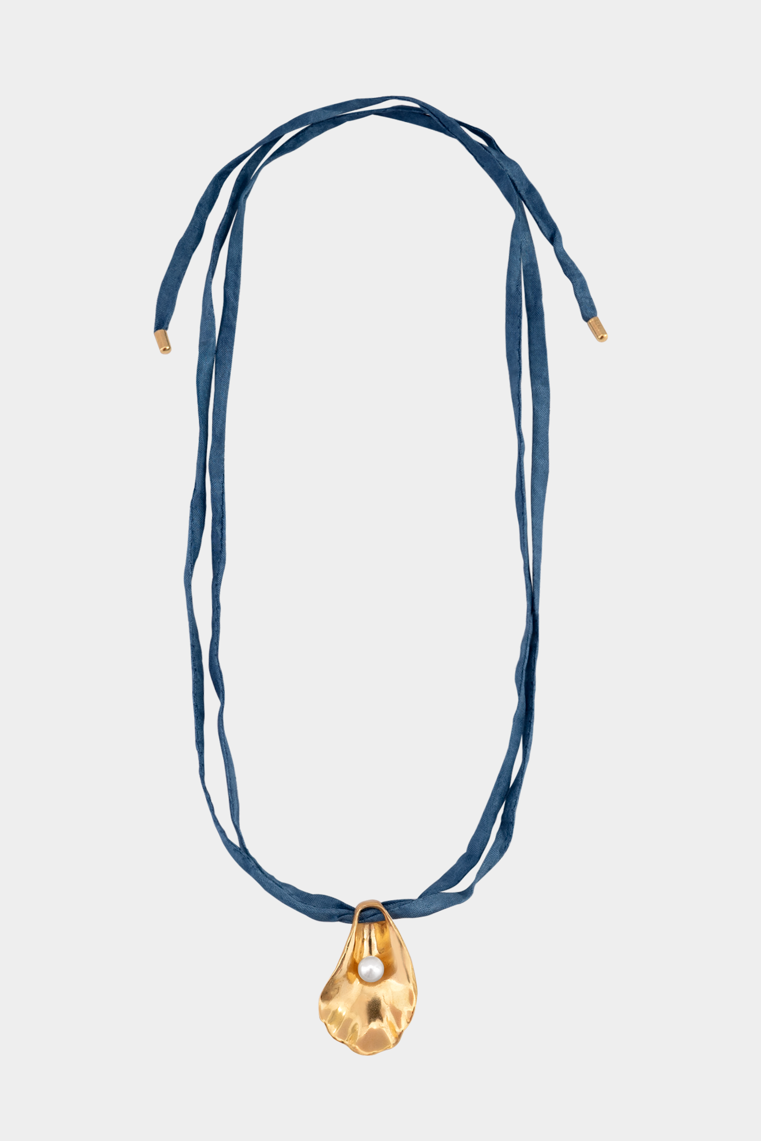 Oyster Shell Necklace on Raw Silk | Gold/Marine Blue