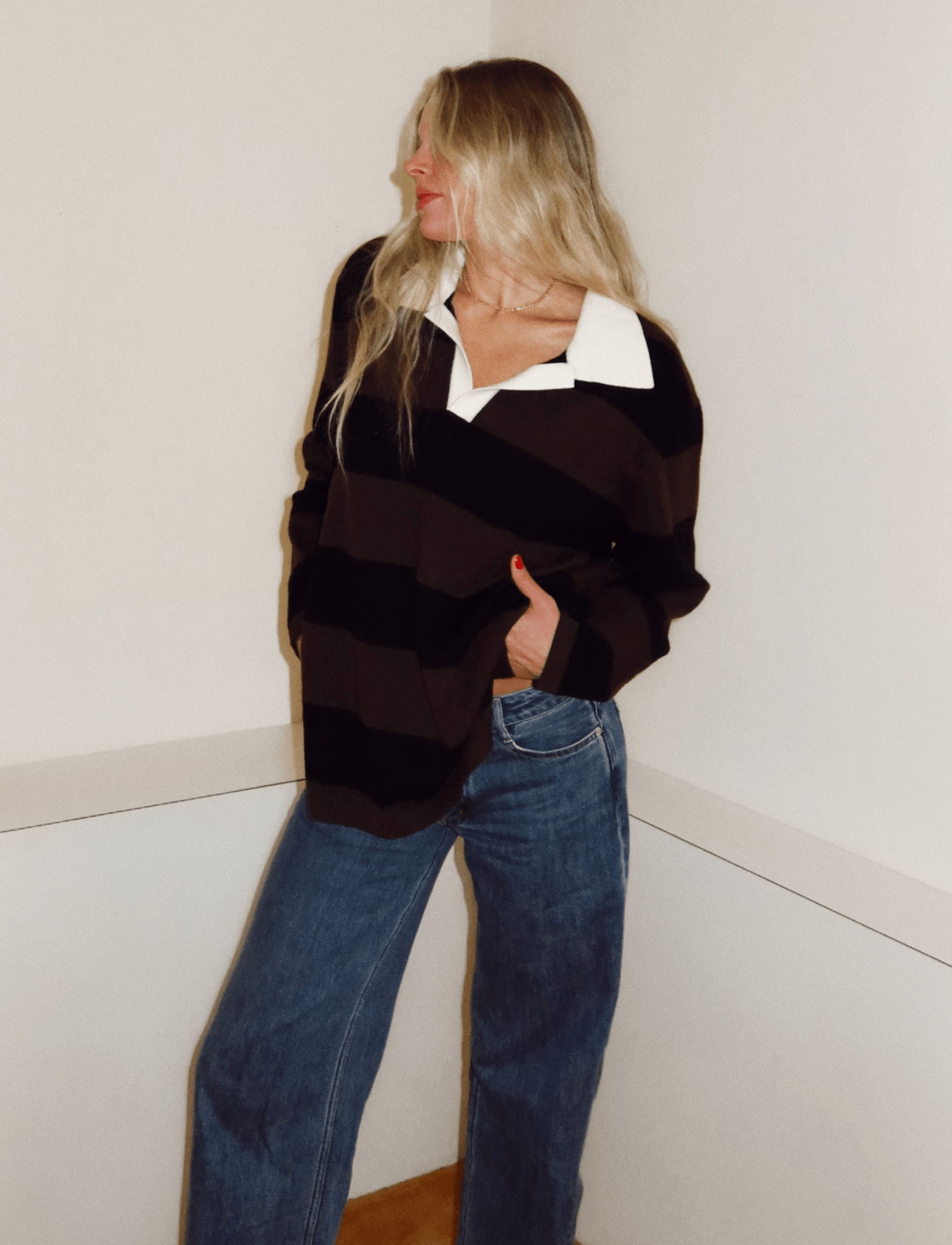 Apres June | Cashmere Rugby Stripe | Black & Cocoa