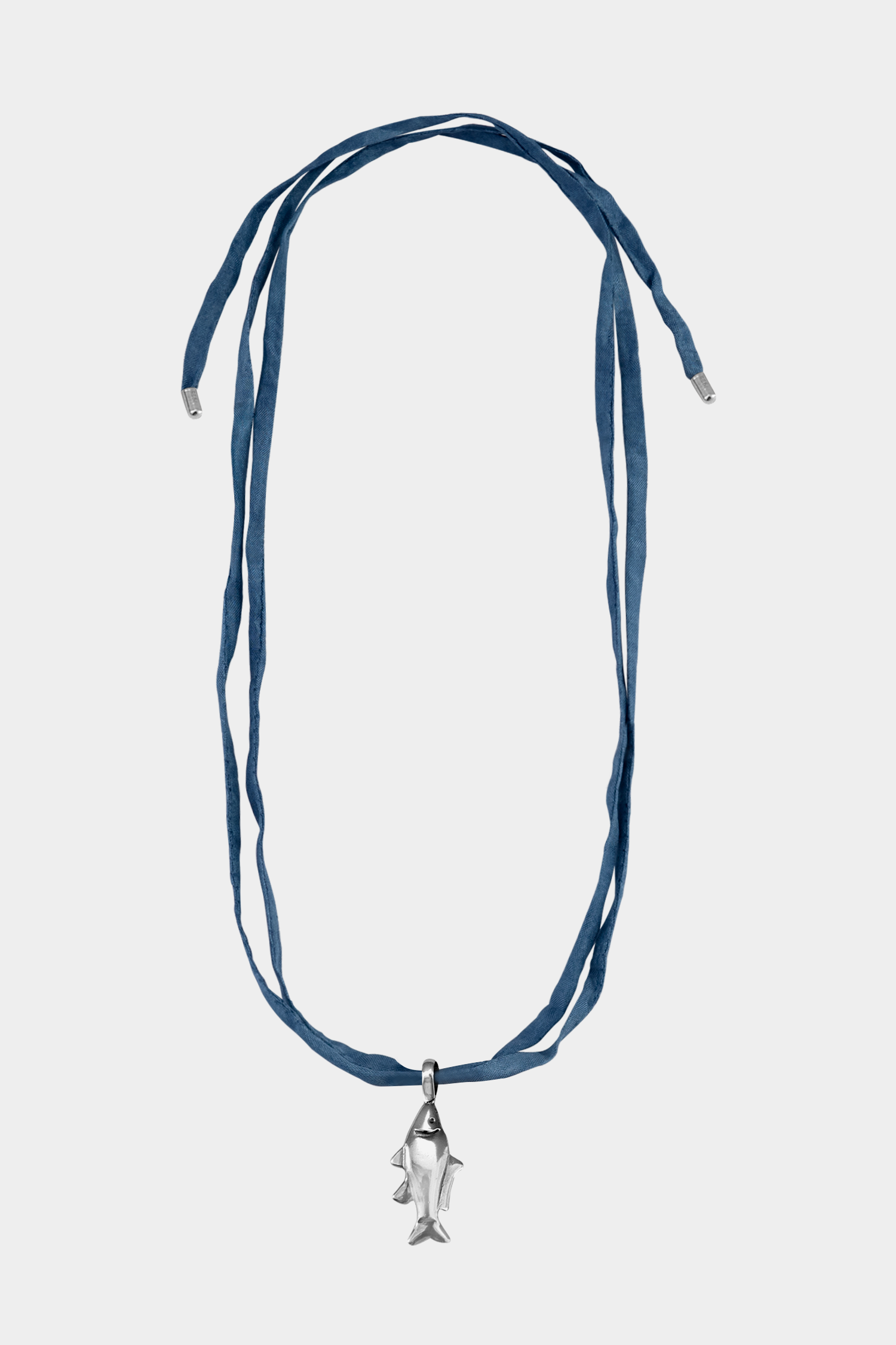 Lucky Fish on Raw Silk | Silver/Marine Blue