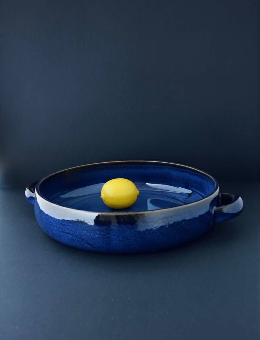 Stoneware Serving Plate with Handles | Glazed Cobalt