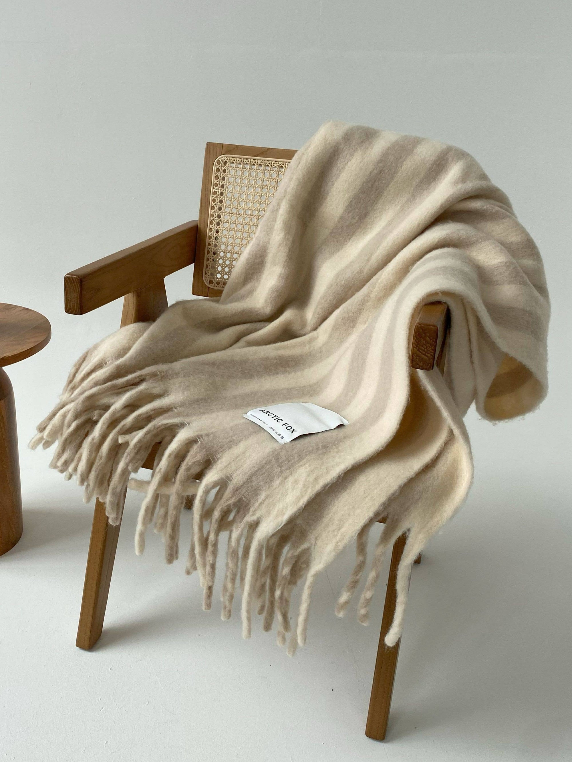 Arctic Fox The Wool Stripe Throw - Pale Taupe Stripe