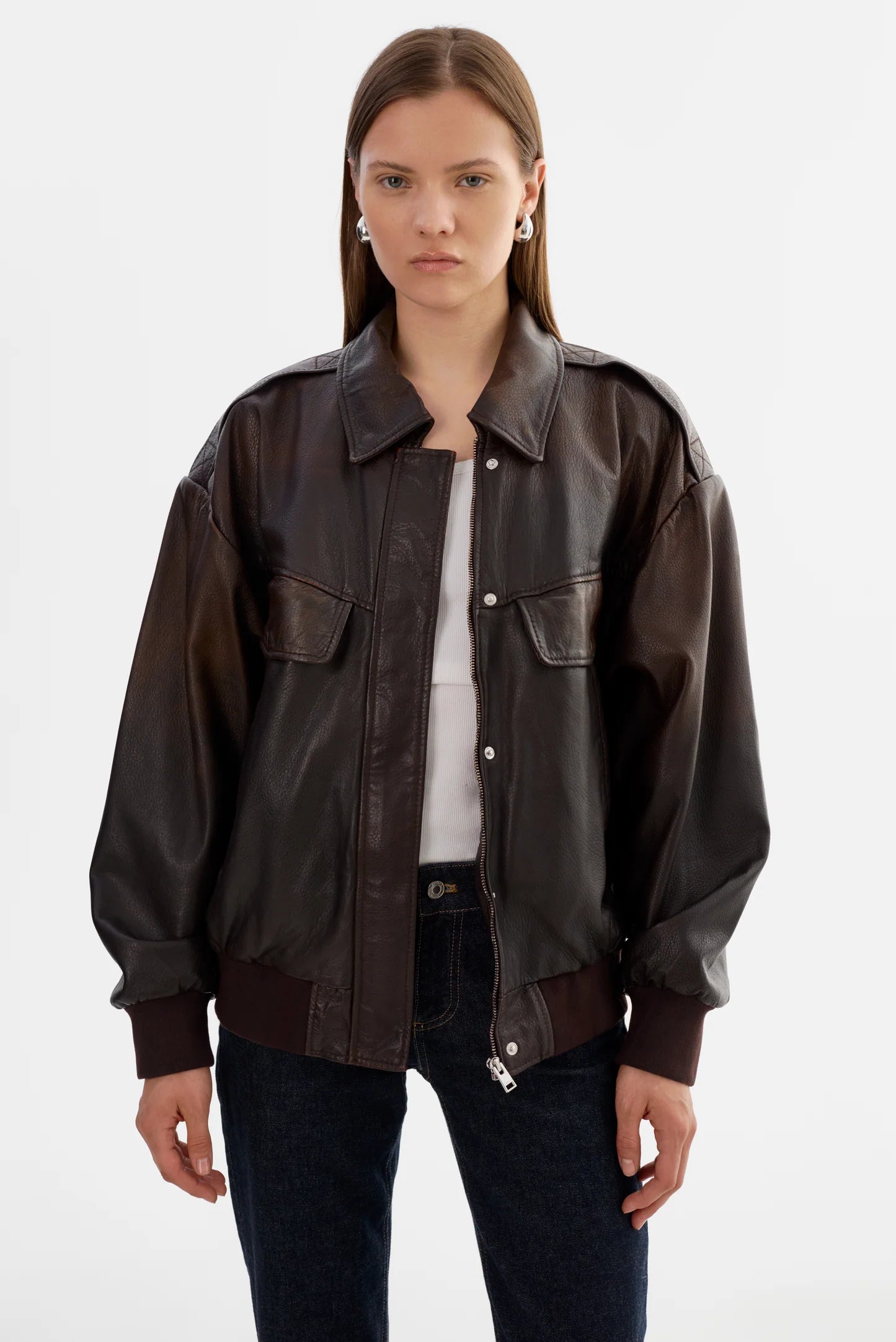 Lamarque Leather Bomber | Rub off Brown
