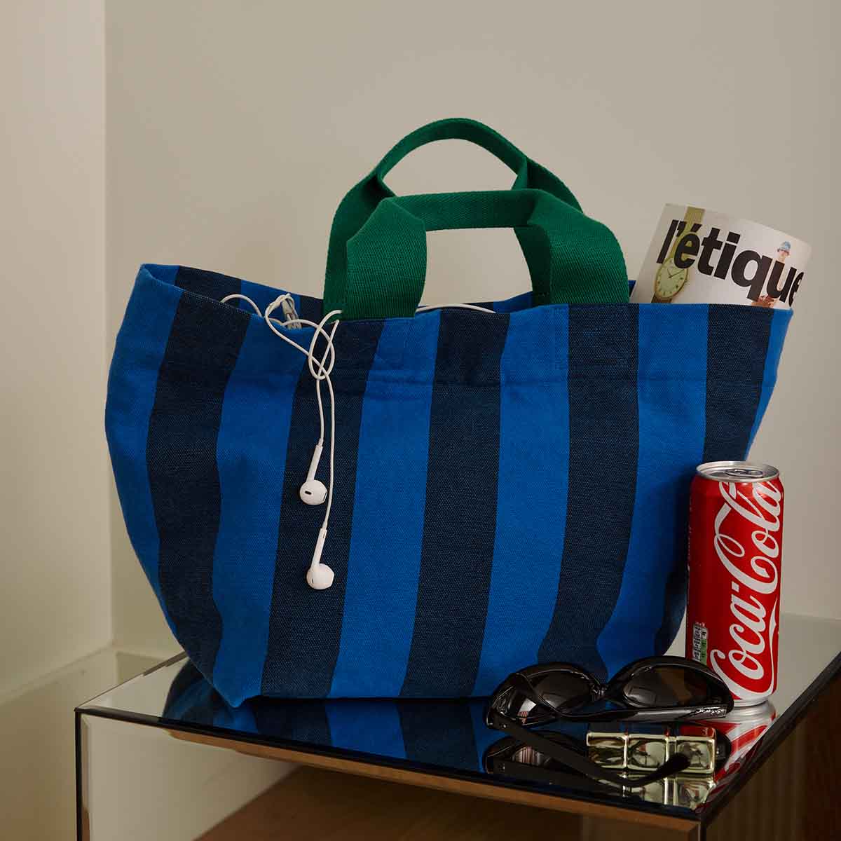 The Zipper Tote | Night Blue Big Stripe