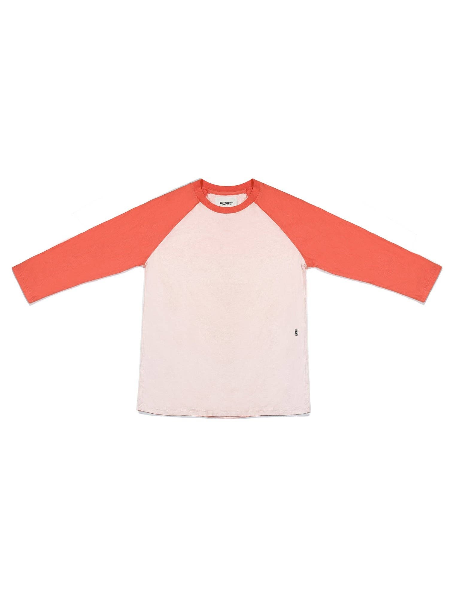 Tomorrow in a Year| Raglan Baseball Tee| Coral/Blush