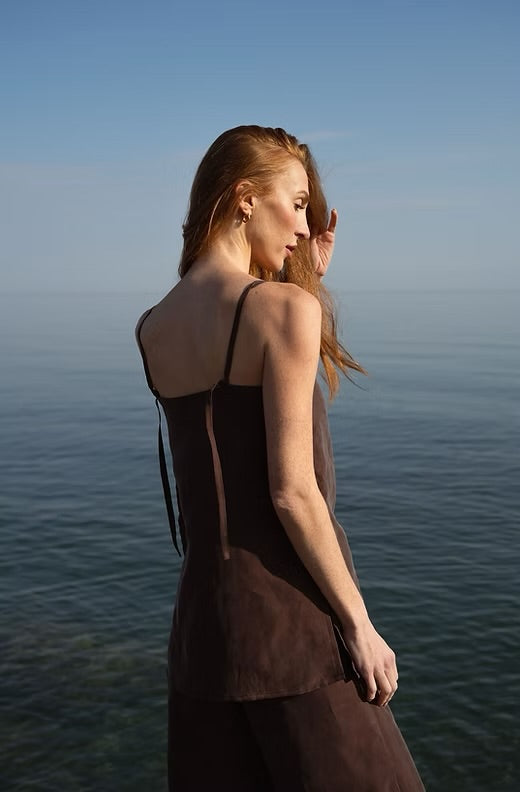 Modern Sunday | Cupro Slit Tank | Espresso