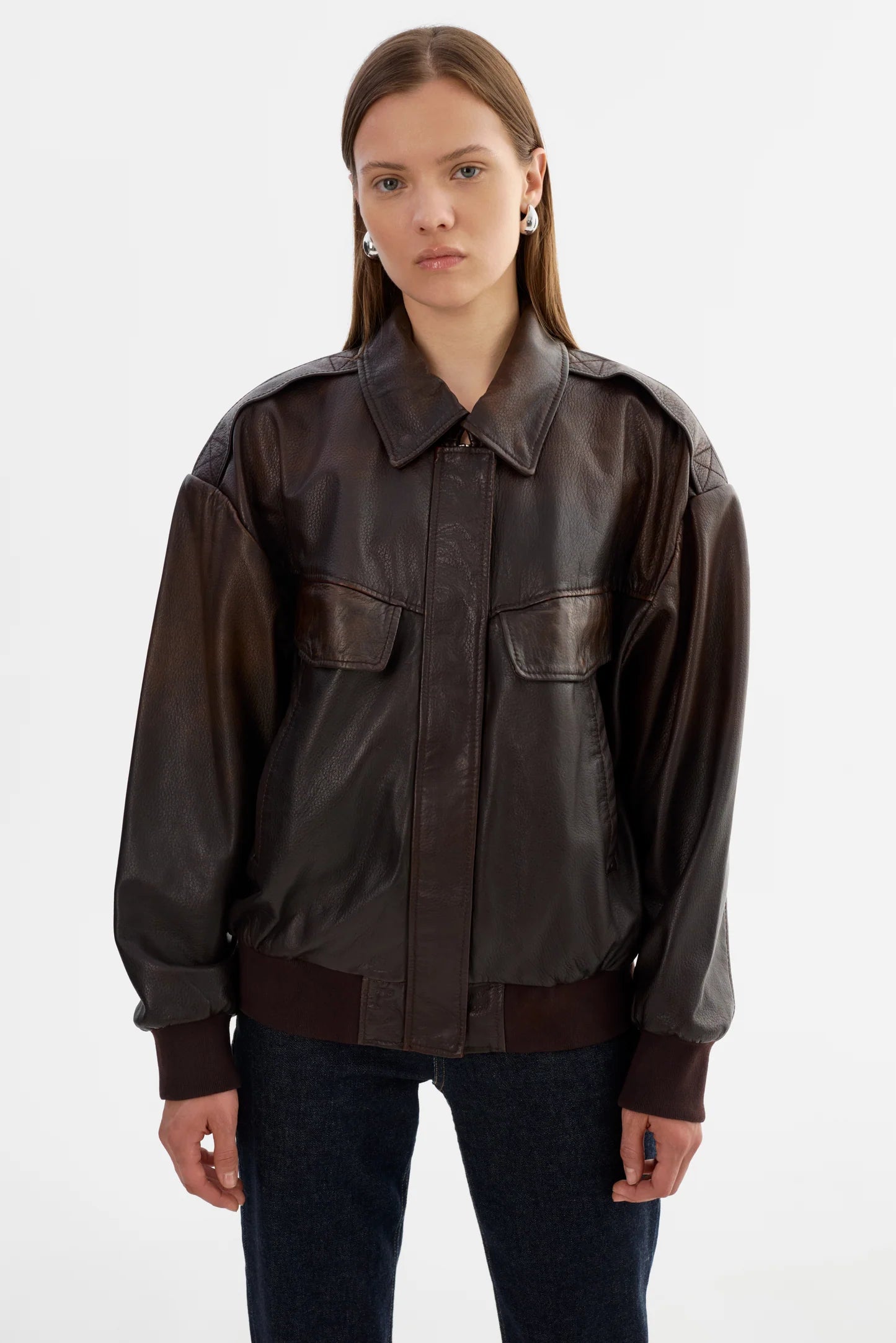 Lamarque Leather Bomber | Rub off Brown