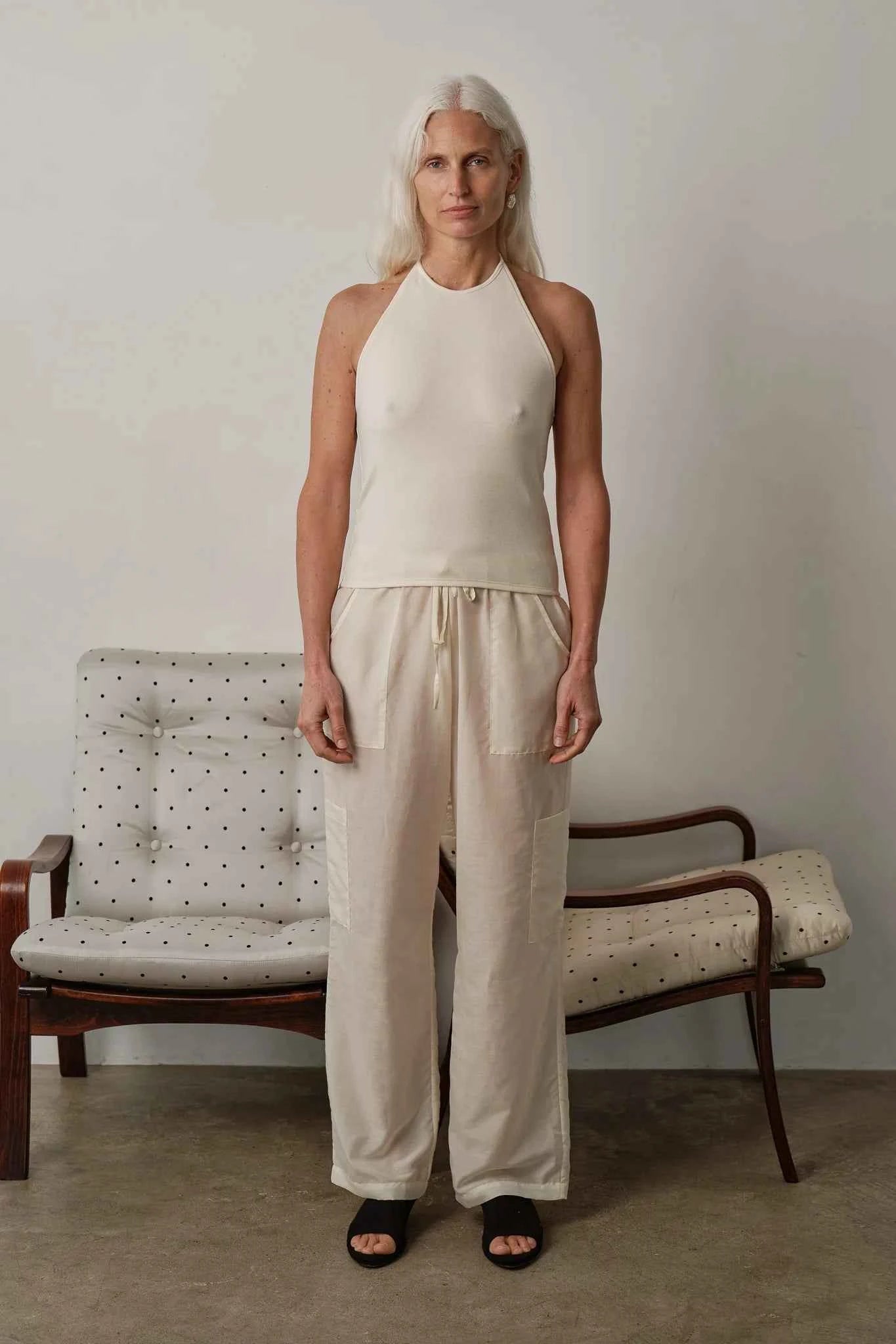 Donni |The Silk Cotton Sheer Cargo Pant | Creme