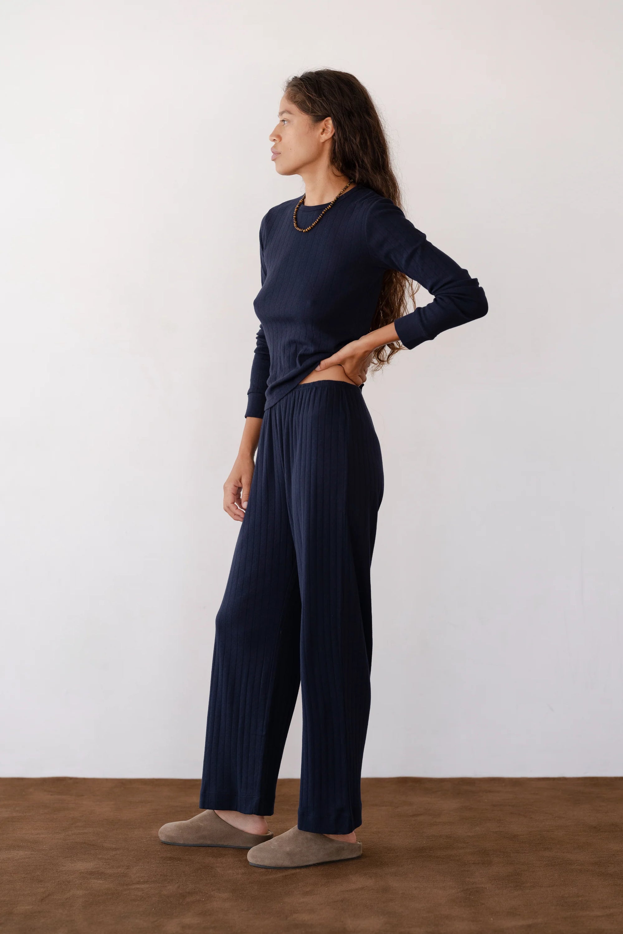 Donni Pointelle Simple Crop Pant | Navy