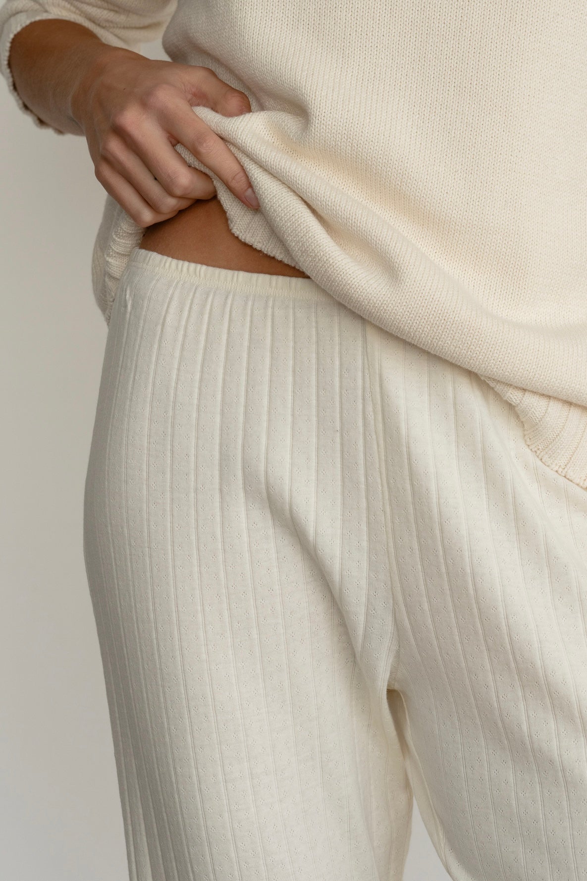 Donni Pointelle Simple Crop Pant | Creme
