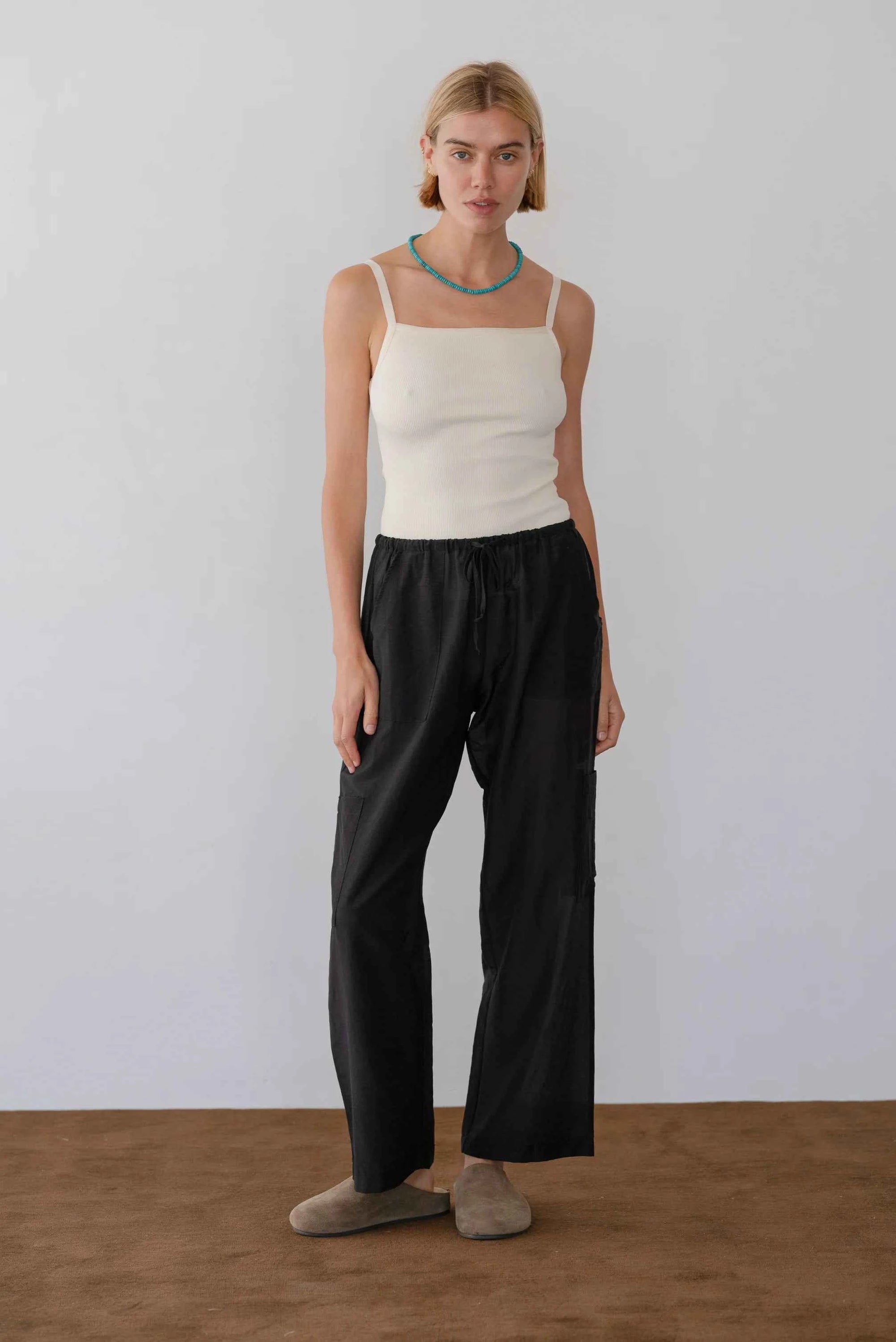 Donni |The Silk Cotton Sheer Cargo Pant | Jet