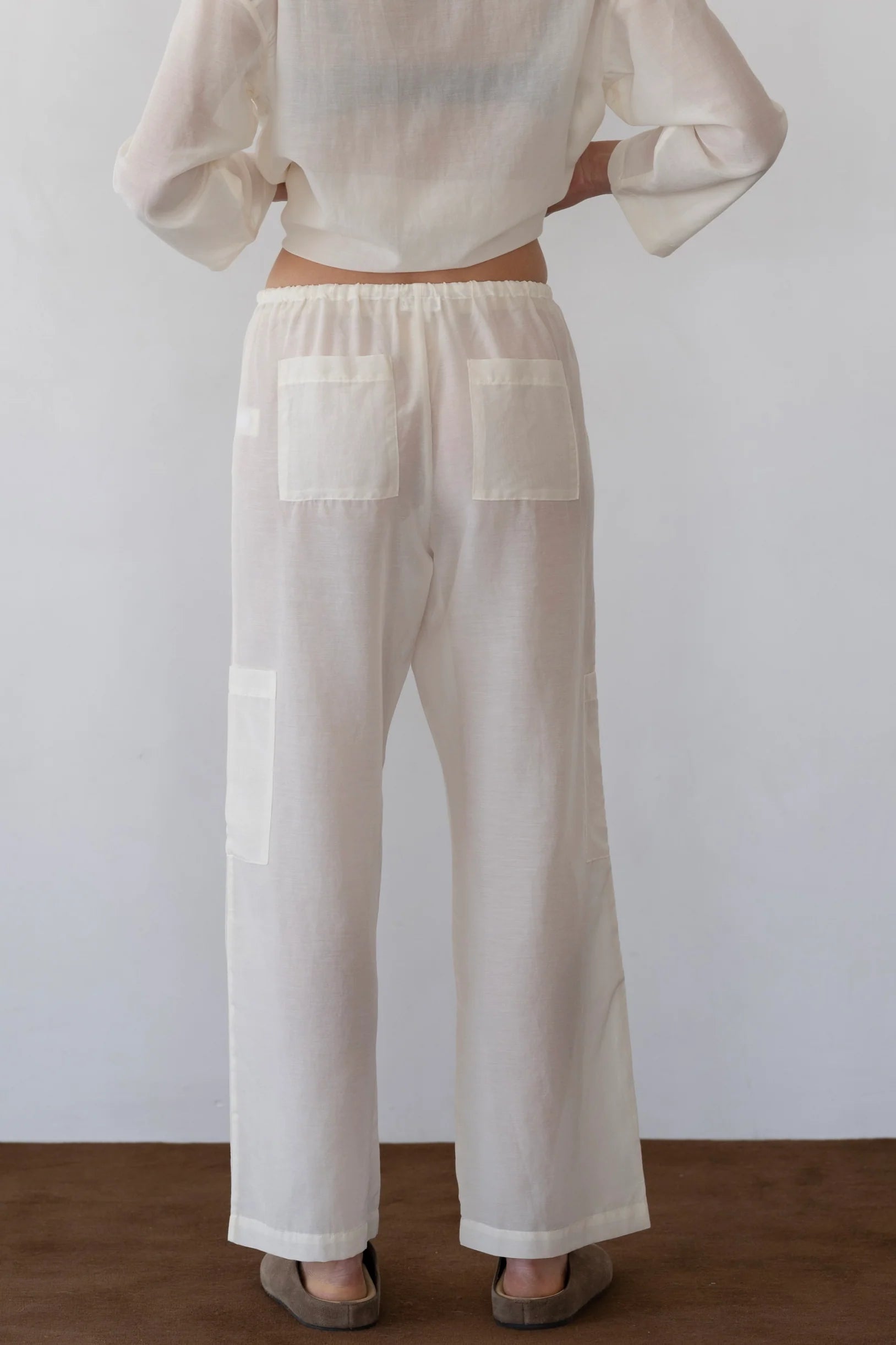 Donni |The Silk Cotton Sheer Cargo Pant | Creme
