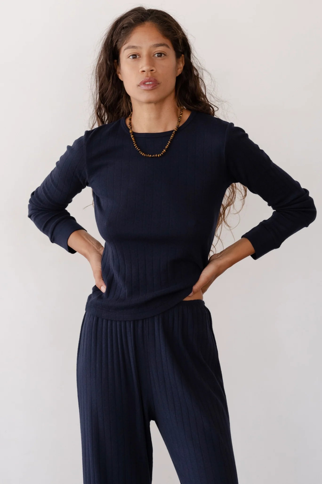 Donni Pointelle Simple Crop Pant | Navy