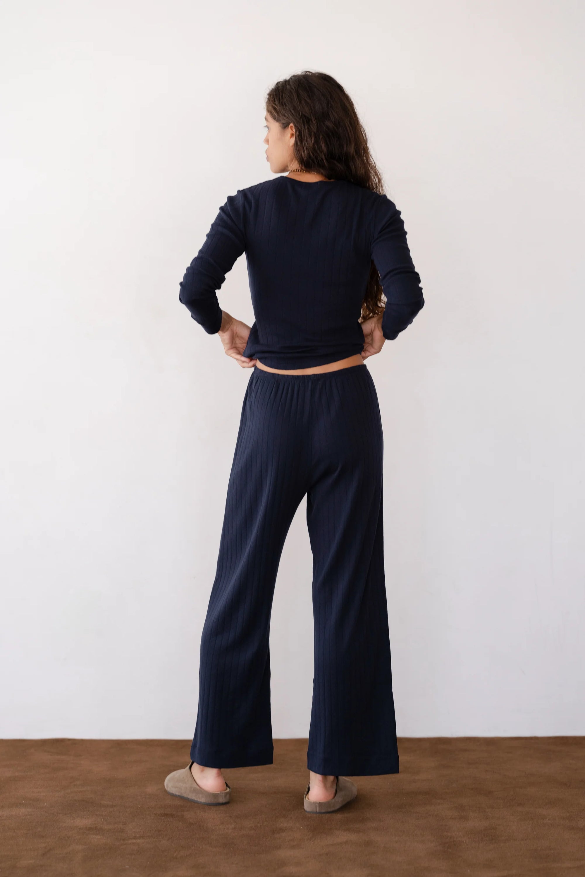 Donni Pointelle Simple Crop Pant | Navy