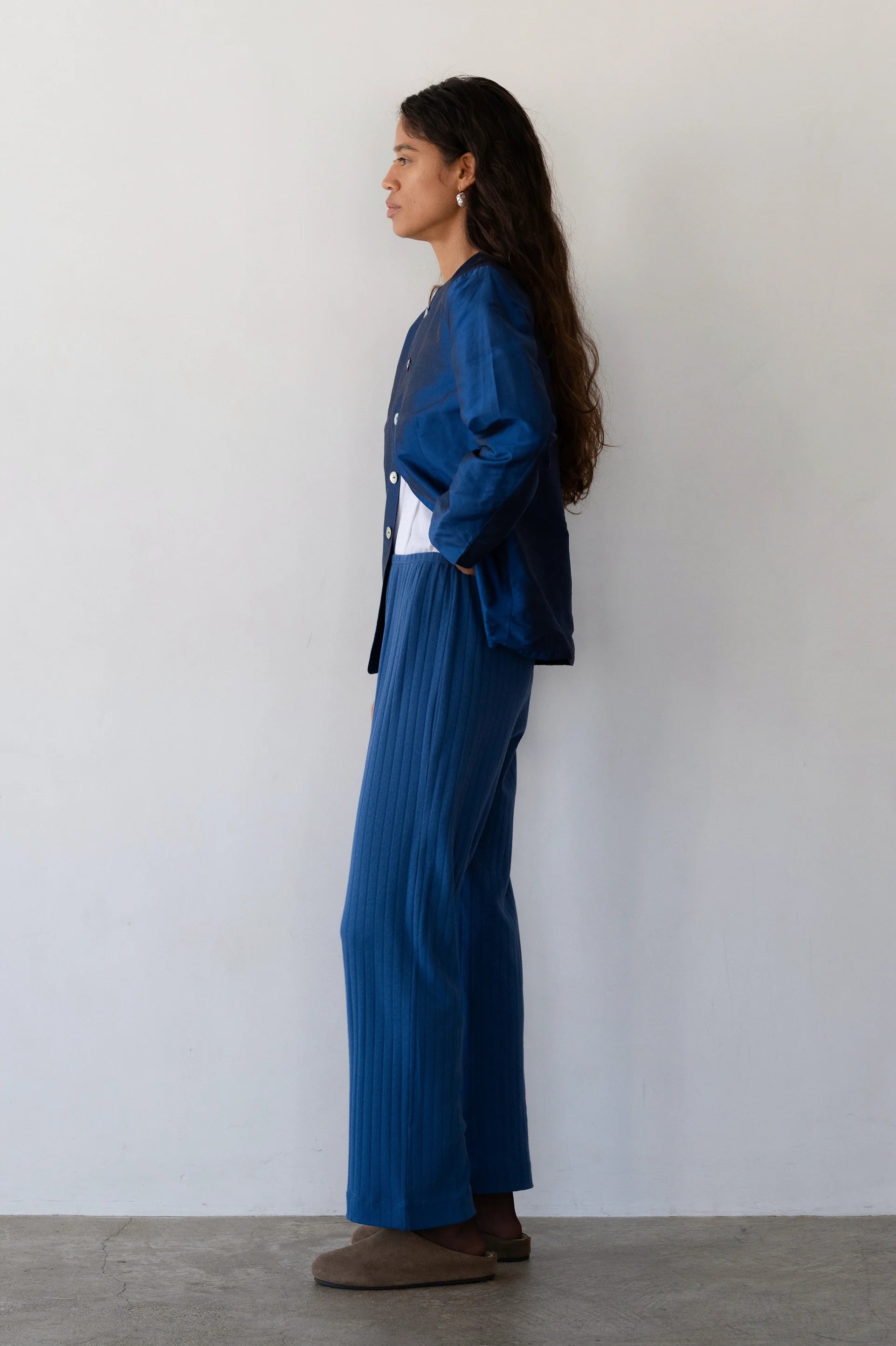 Donni Pointelle Simple Crop Pant | Blueberry