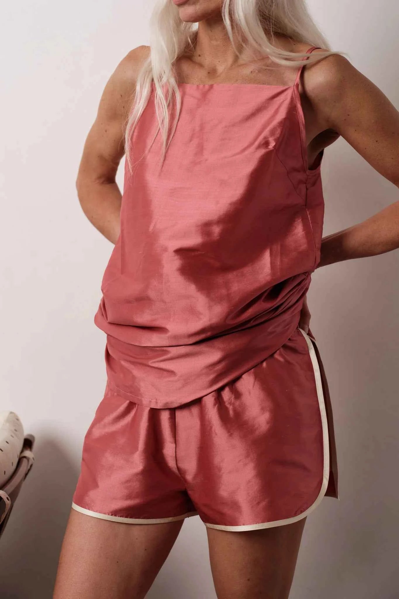 Donni |The Silk Taffeta Racer Stripe Short |Rhubarb