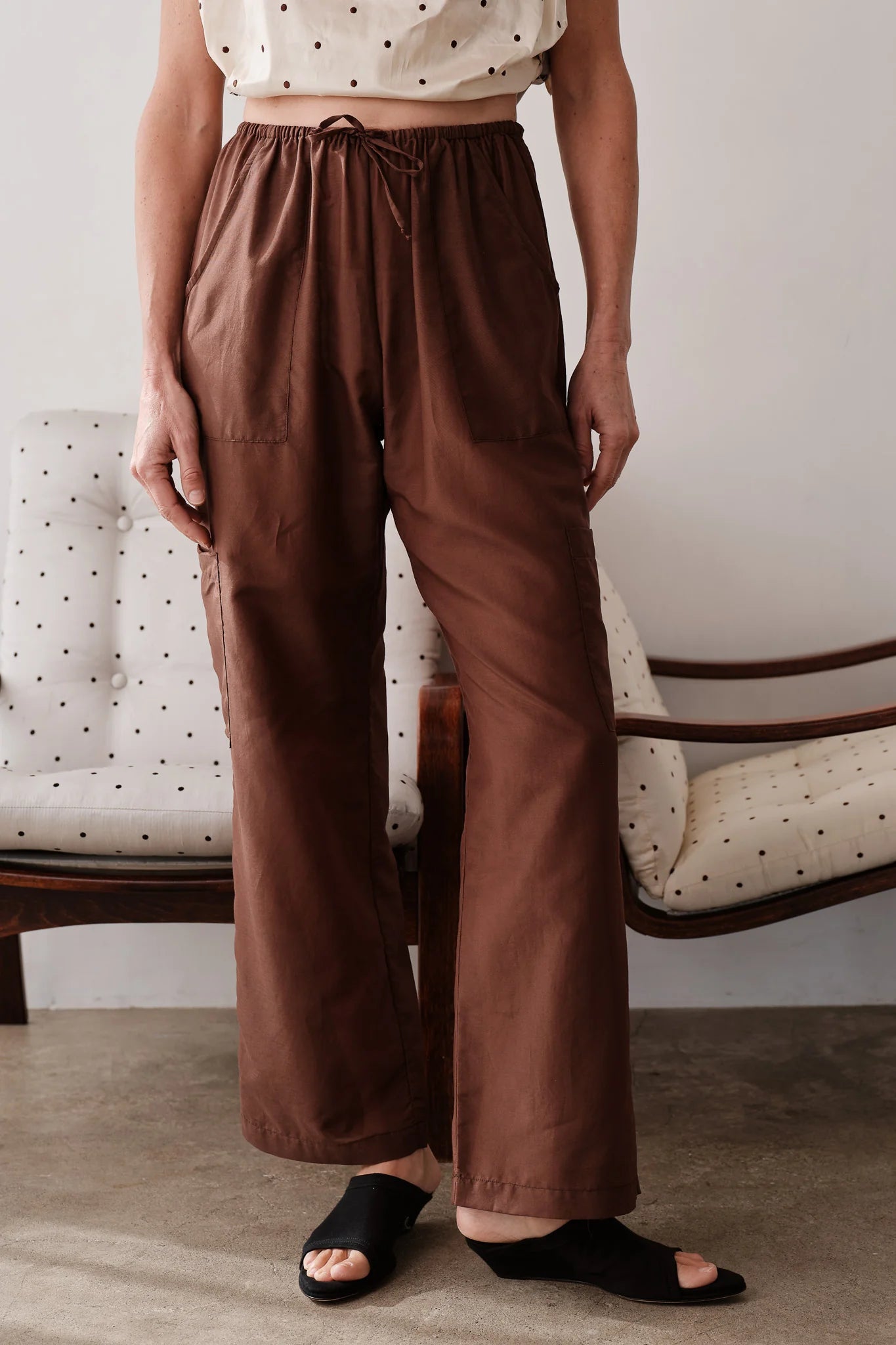 Donni |The Silk Cotton Sheer Cargo Pant | Walnut