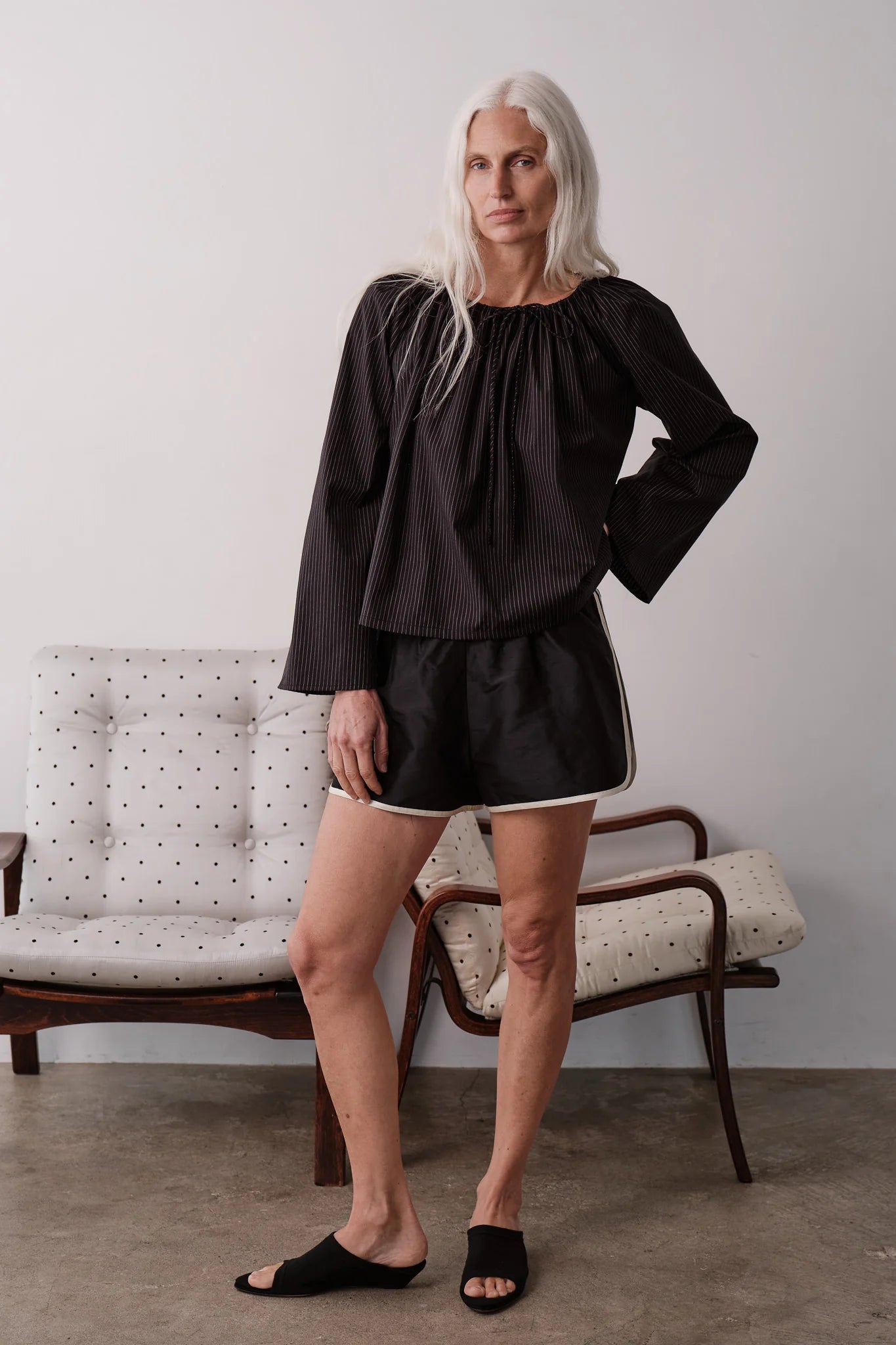 Donni |The Silk Taffeta Racer Stripe Short | Jet