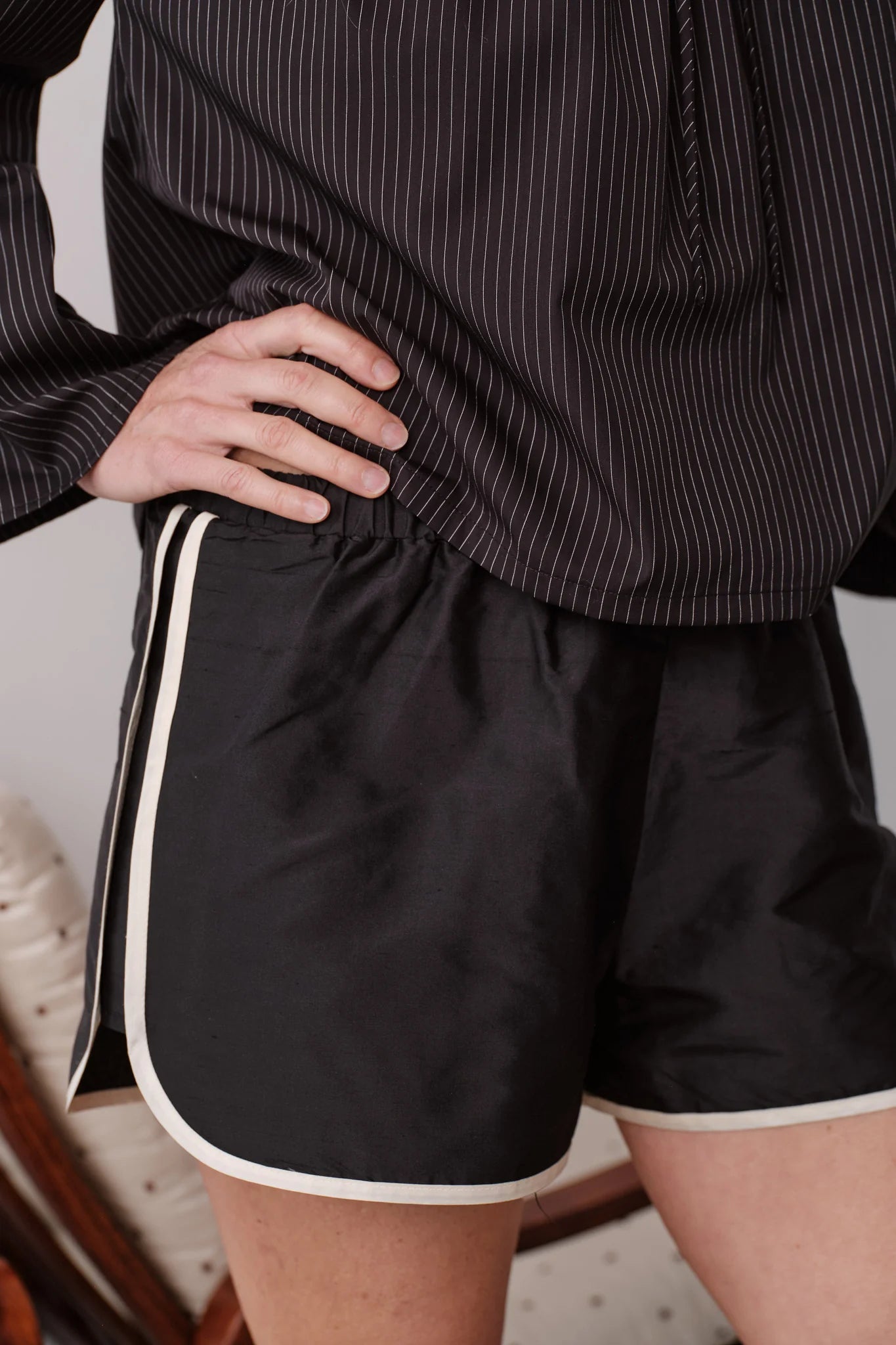 Donni |The Silk Taffeta Racer Stripe Short | Jet