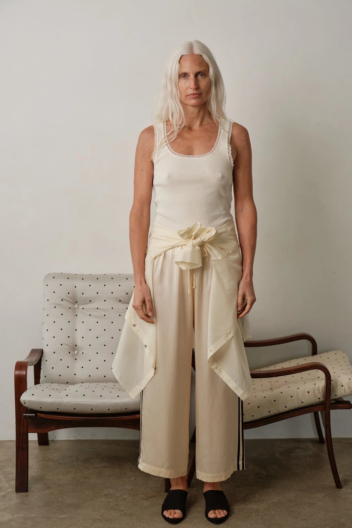Donni |The Silk Stripe Crop Pant | Creme Jet