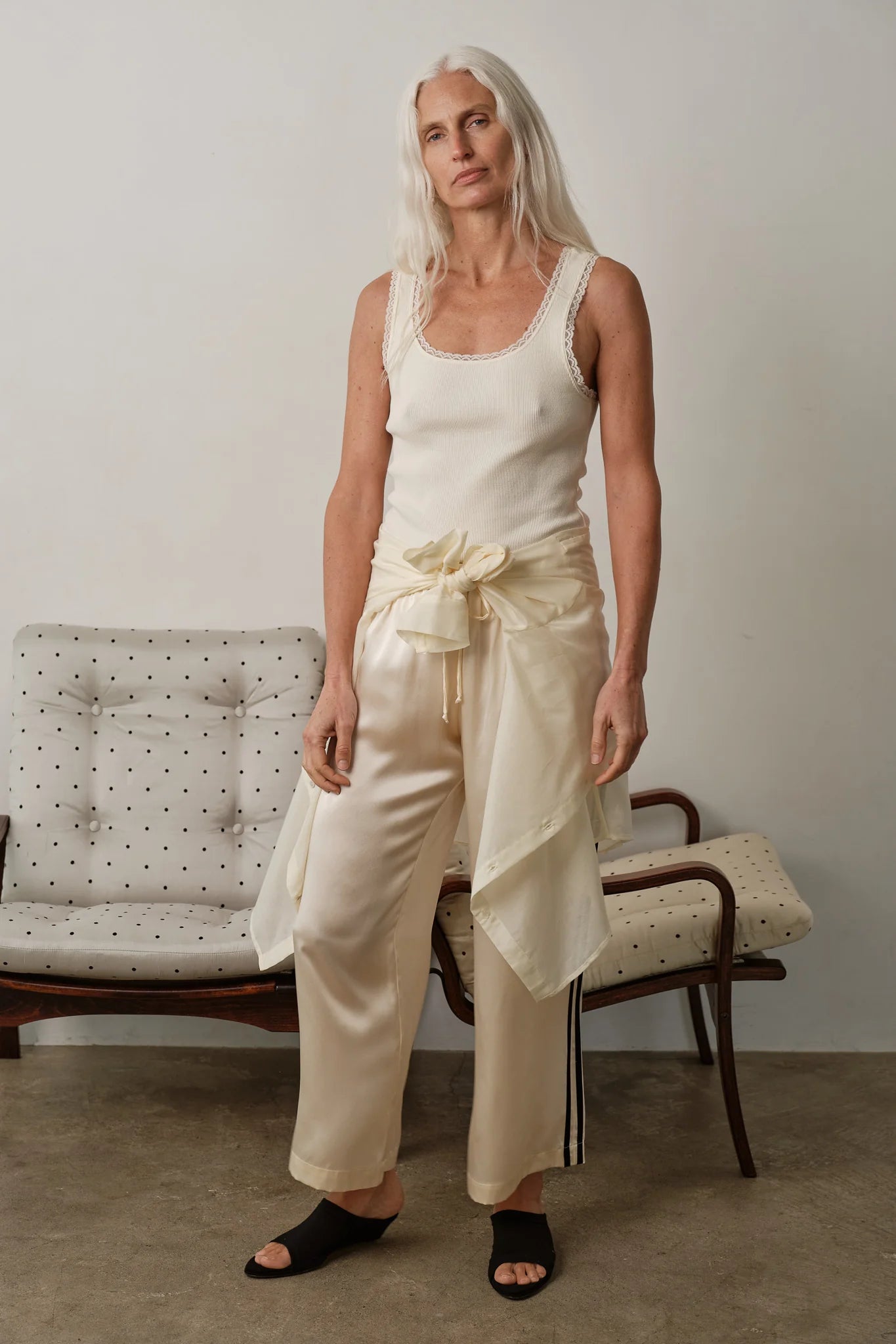 Donni |The Silk Stripe Crop Pant | Creme Jet