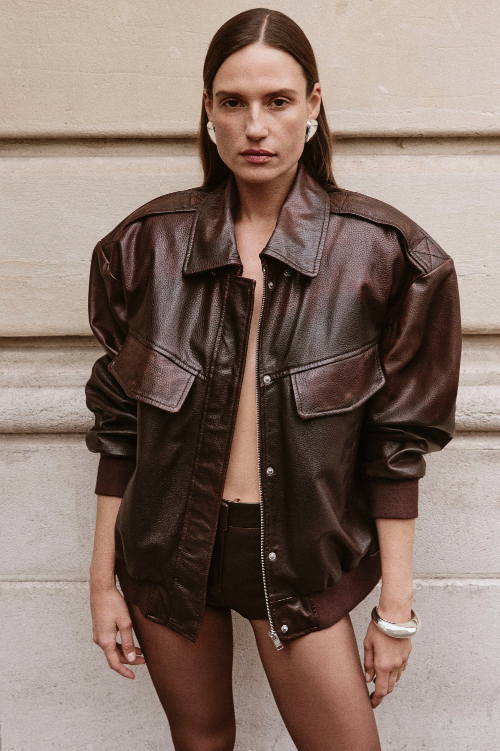 Lamarque Leather Bomber | Rub off Brown