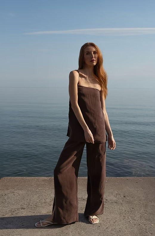 Modern Sunday | Cupro Slit Pants | Espresso
