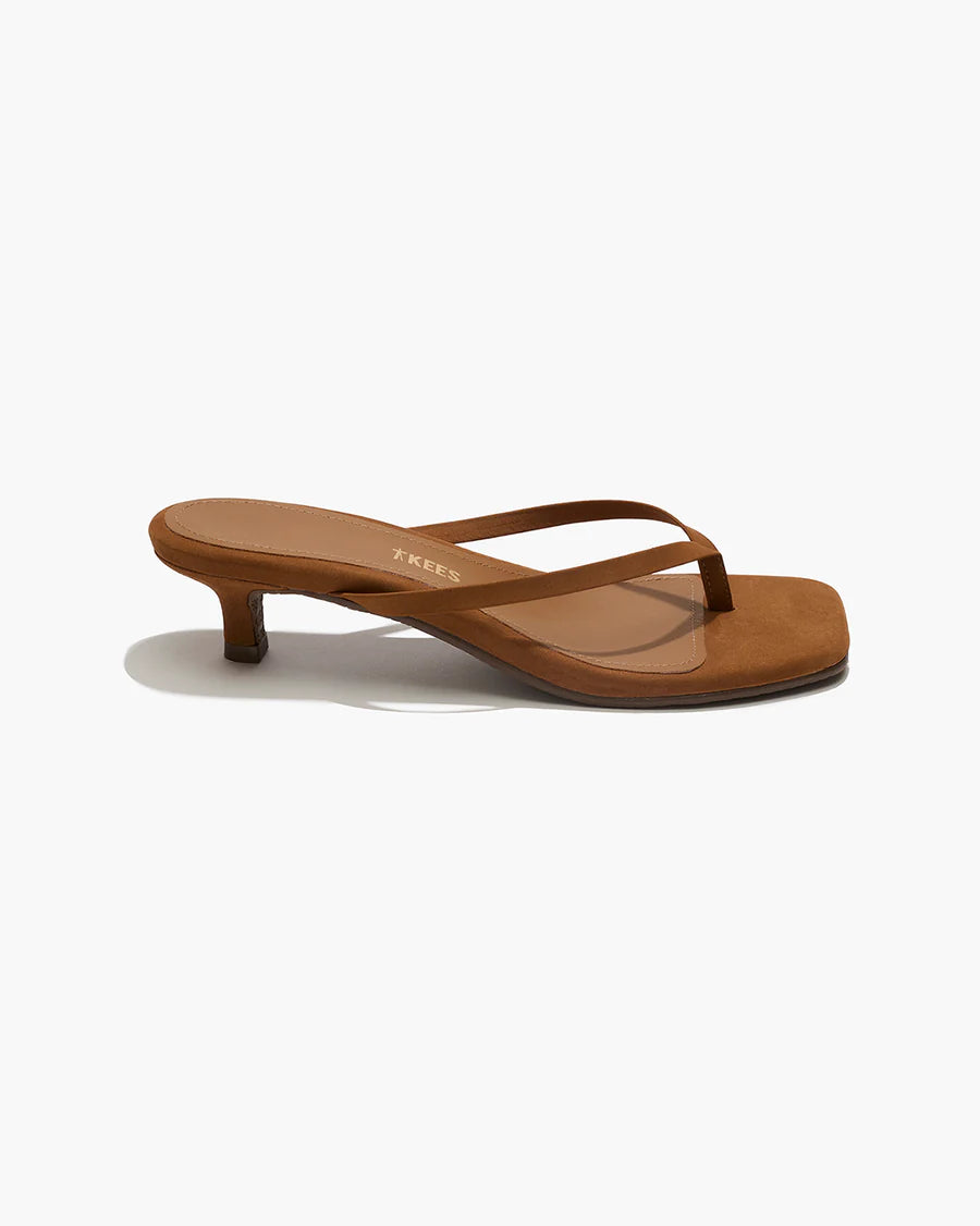 TKEES | Square Toe Julia Kitten Heel | Camel Suede