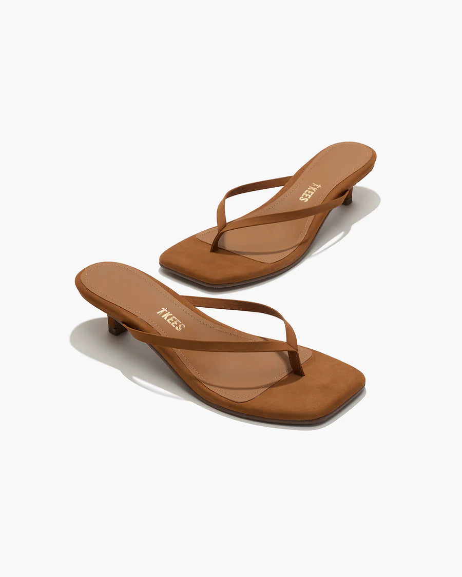 TKEES | Square Toe Julia Kitten Heel | Camel Suede