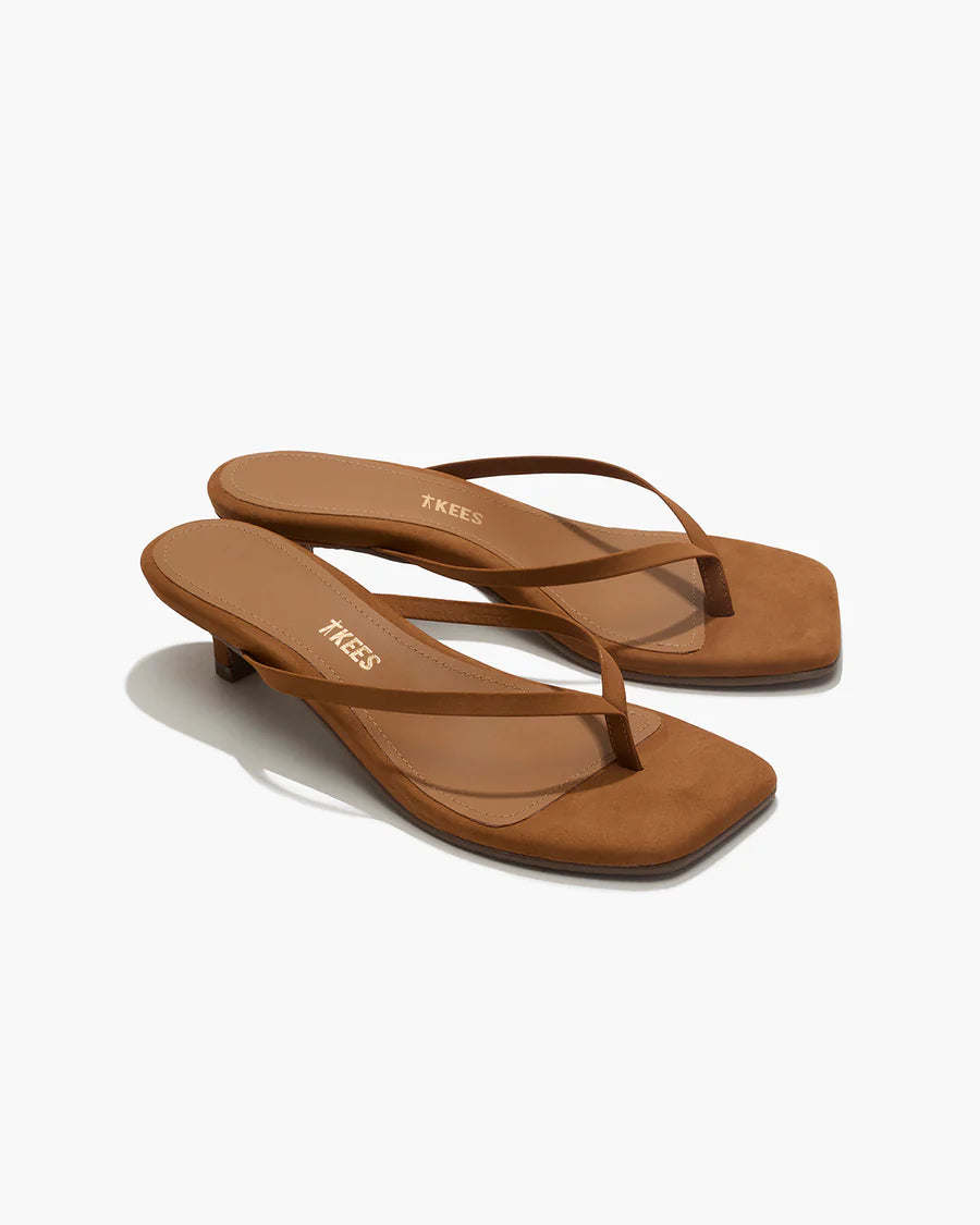 TKEES | Square Toe Julia Kitten Heel | Camel Suede
