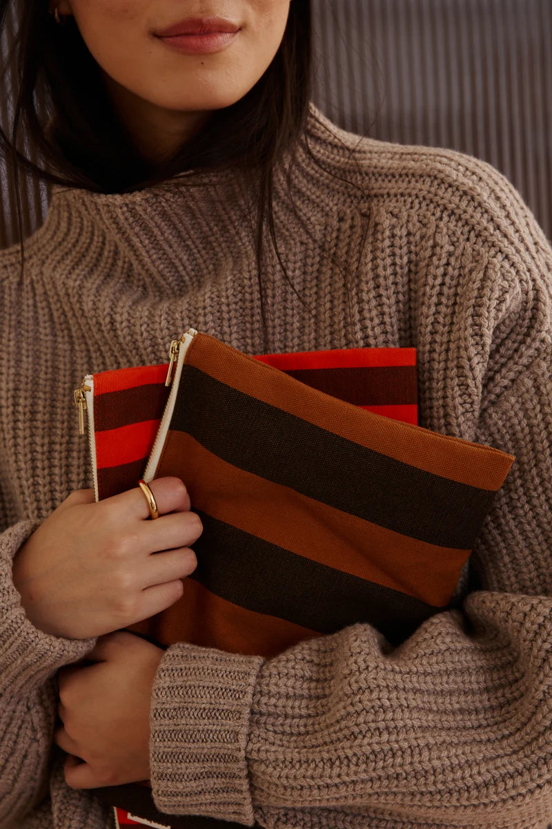 The Big Pouch | Tomato Brown  Stripe