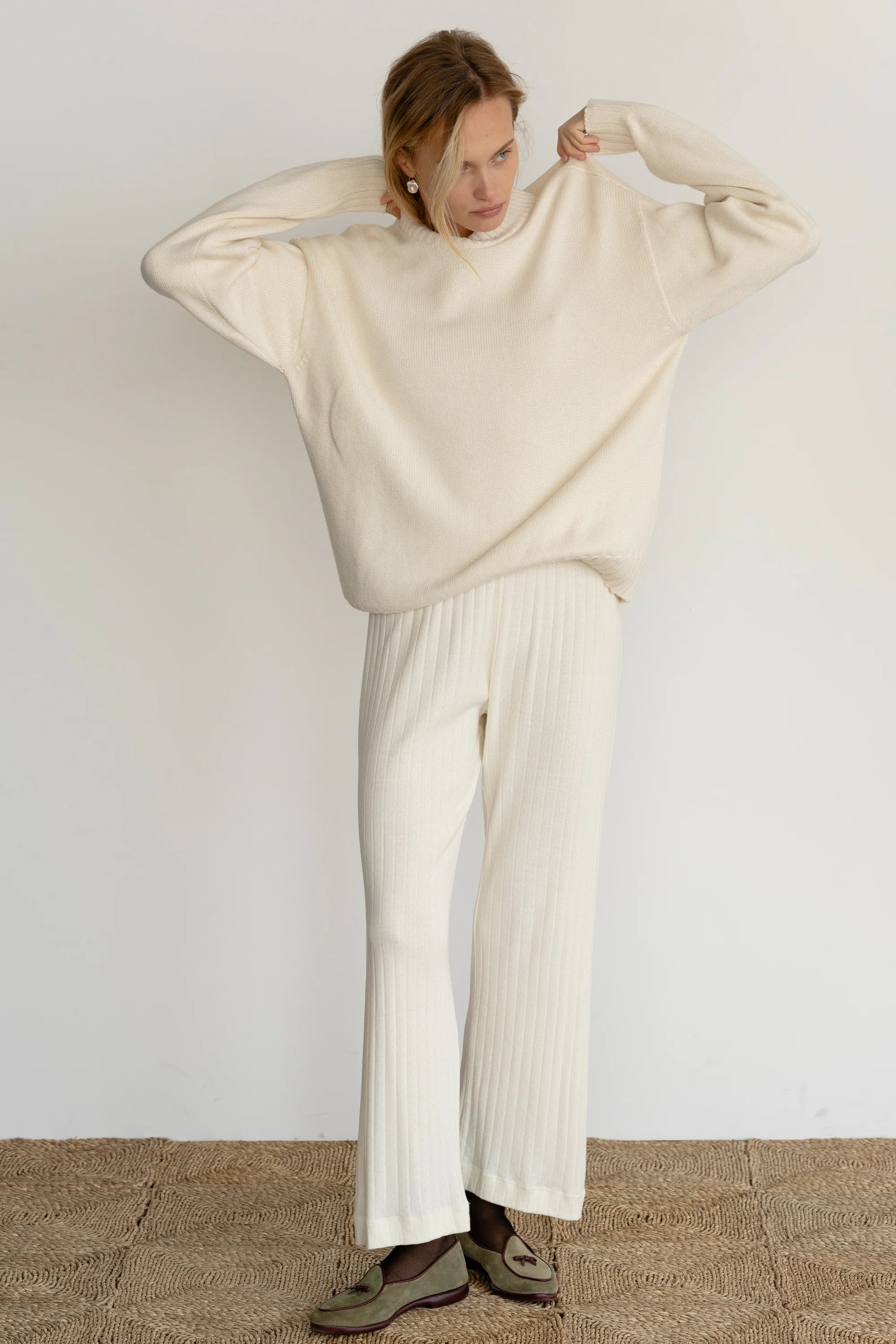 Donni Pointelle Simple Crop Pant | Creme