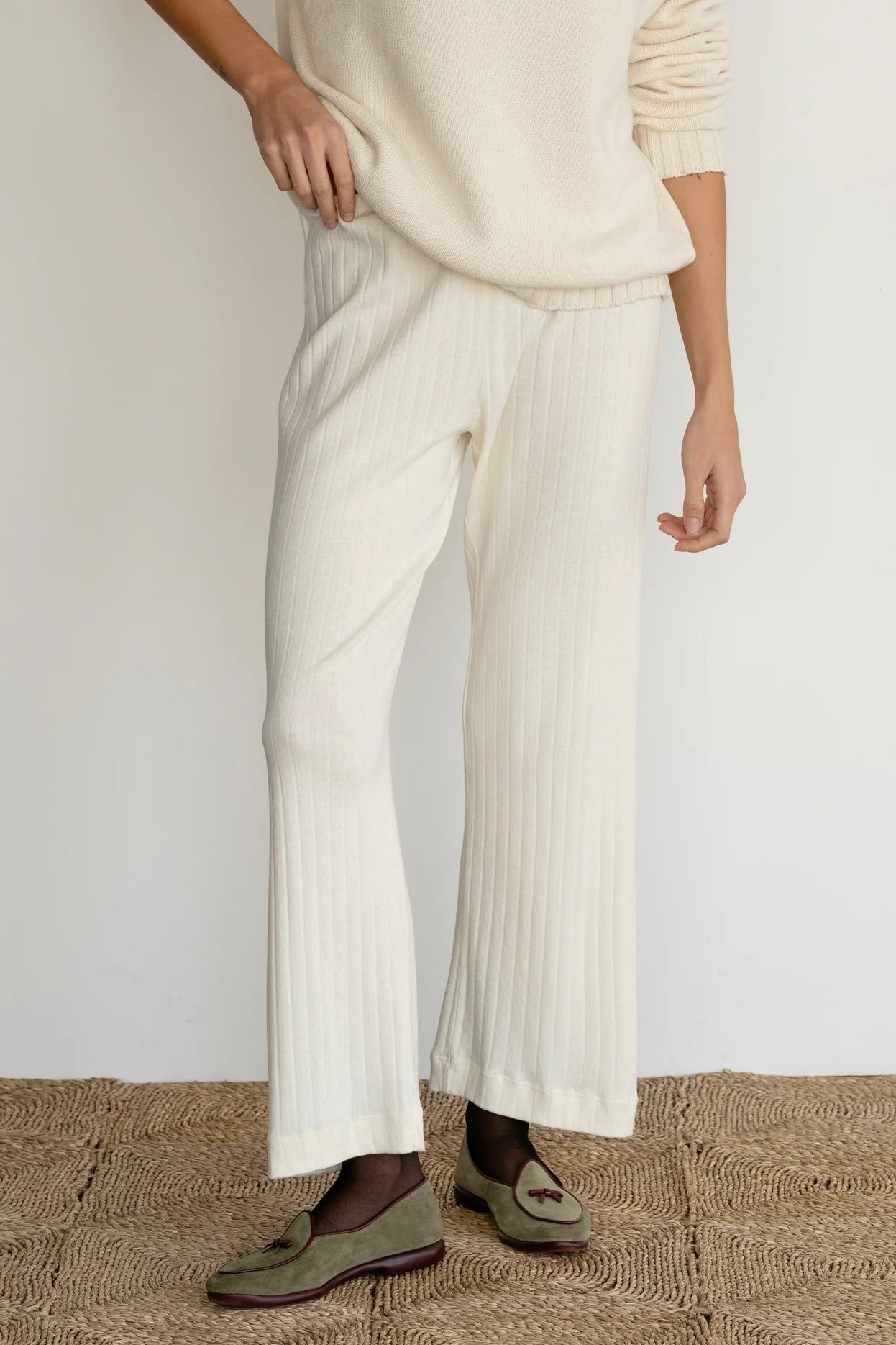 Donni Pointelle Simple Crop Pant | Creme